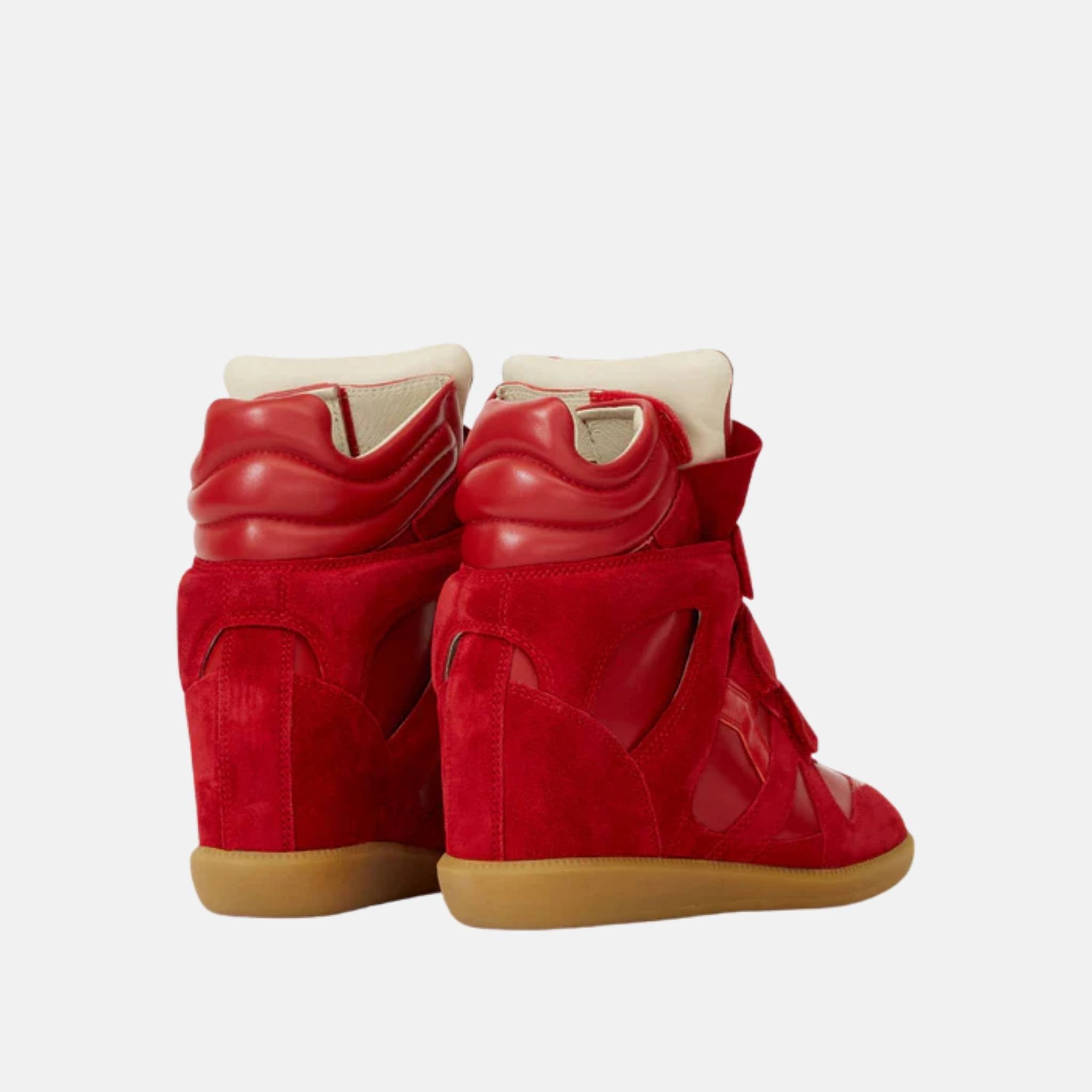 Isabel Marant Bekett Wedge Sneakers In Suede Calfskin Leather, Red, Back