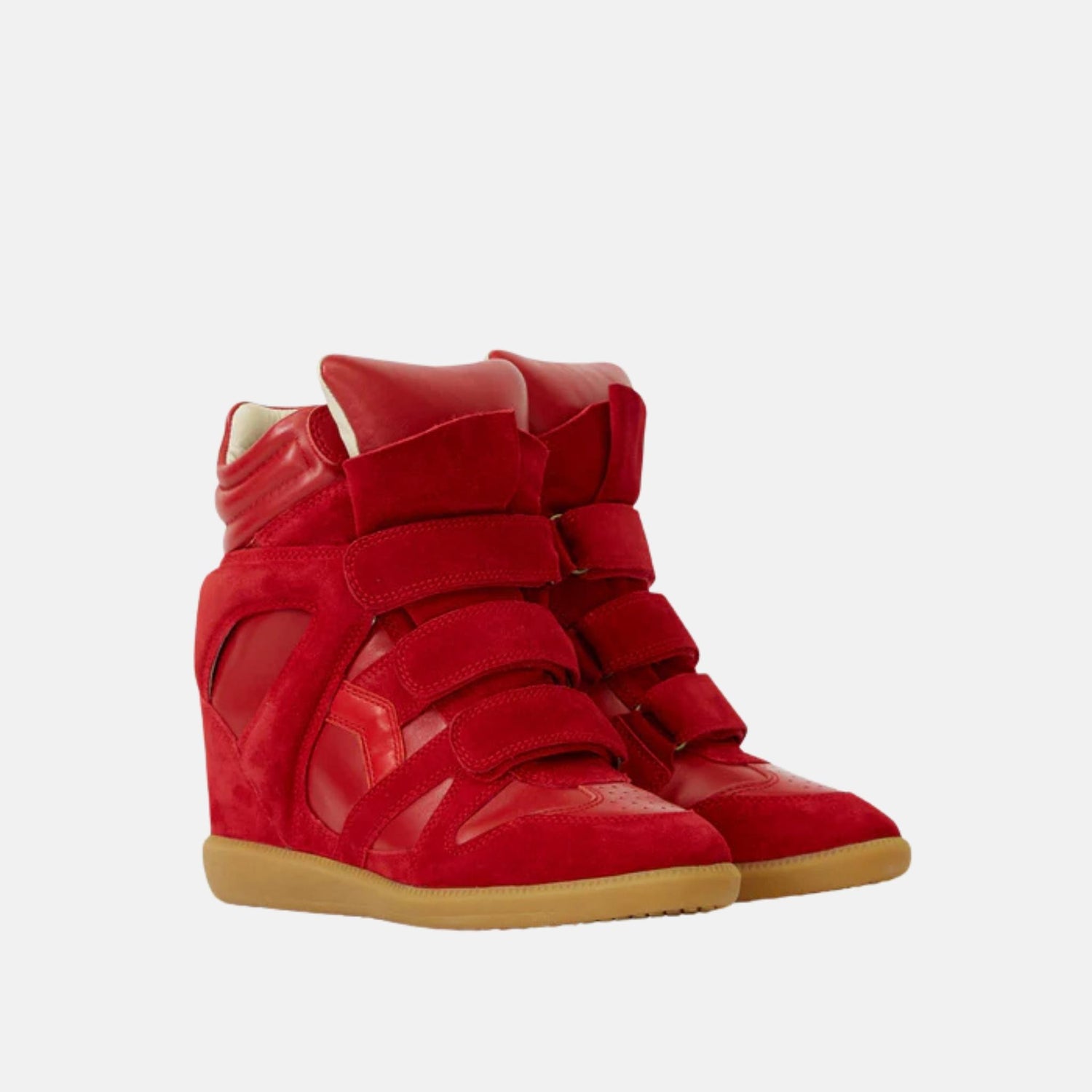 Isabel Marant Bekett Wedge Sneakers In Suede Calfskin Leather, Red, Front