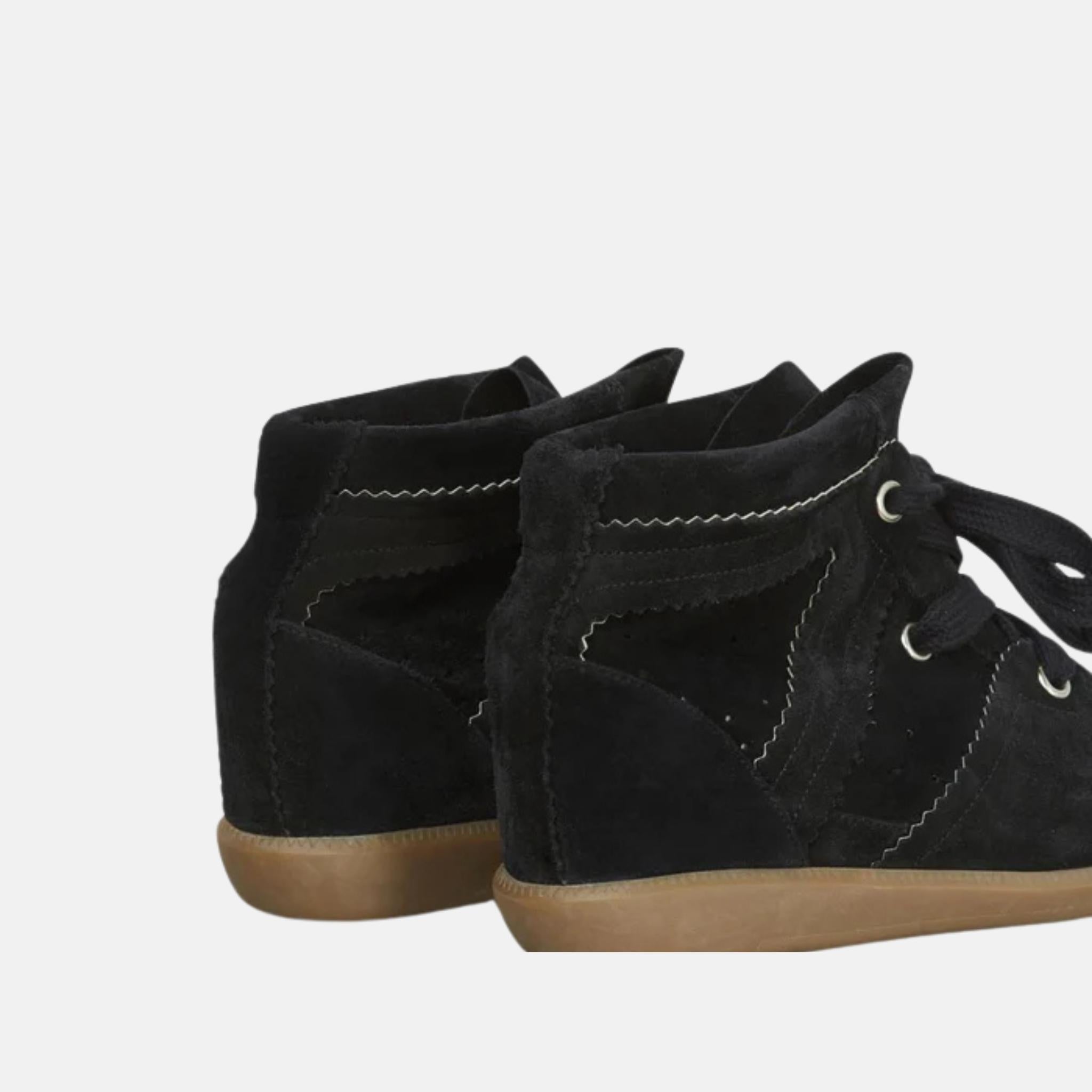 Isabel Marant Bobby Wedge Sneakers In Suede Leather, Black, Back