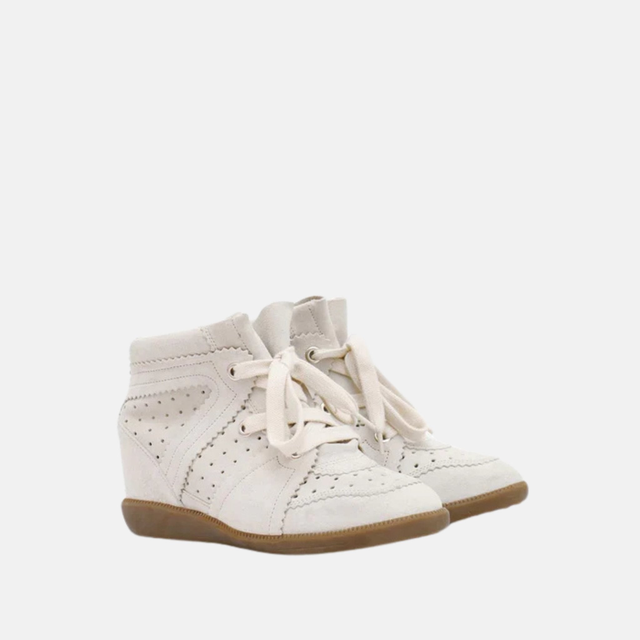 Isabel Marant Bobby Wedge Sneakers In Suede Leather, Chalk, Front