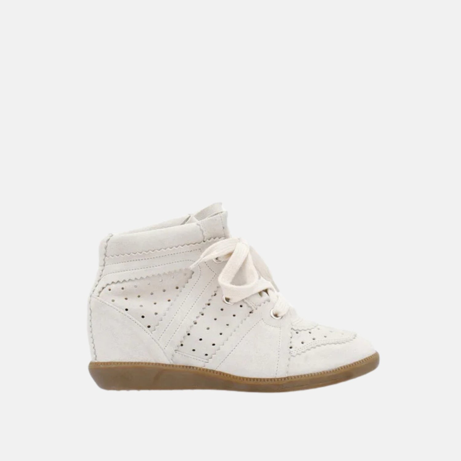 Isabel Marant Bobby Wedge Sneakers In Suede Leather, Chalk, Side