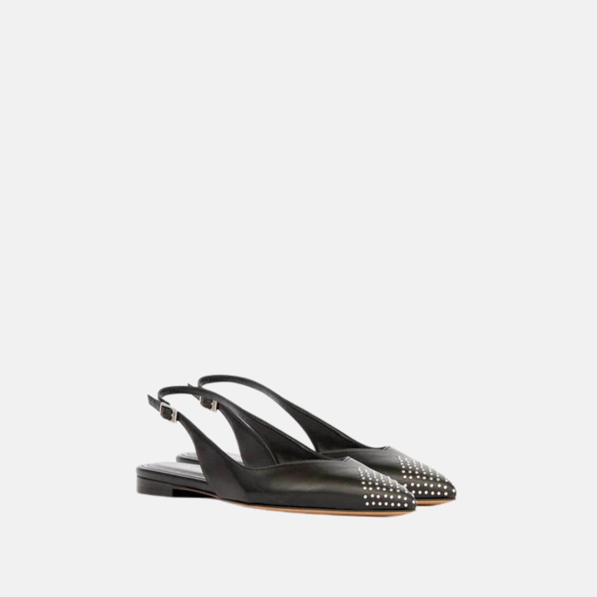 Isabel Marant Branee Slingback Ballet Flats Studded Calfskin Leather, Front