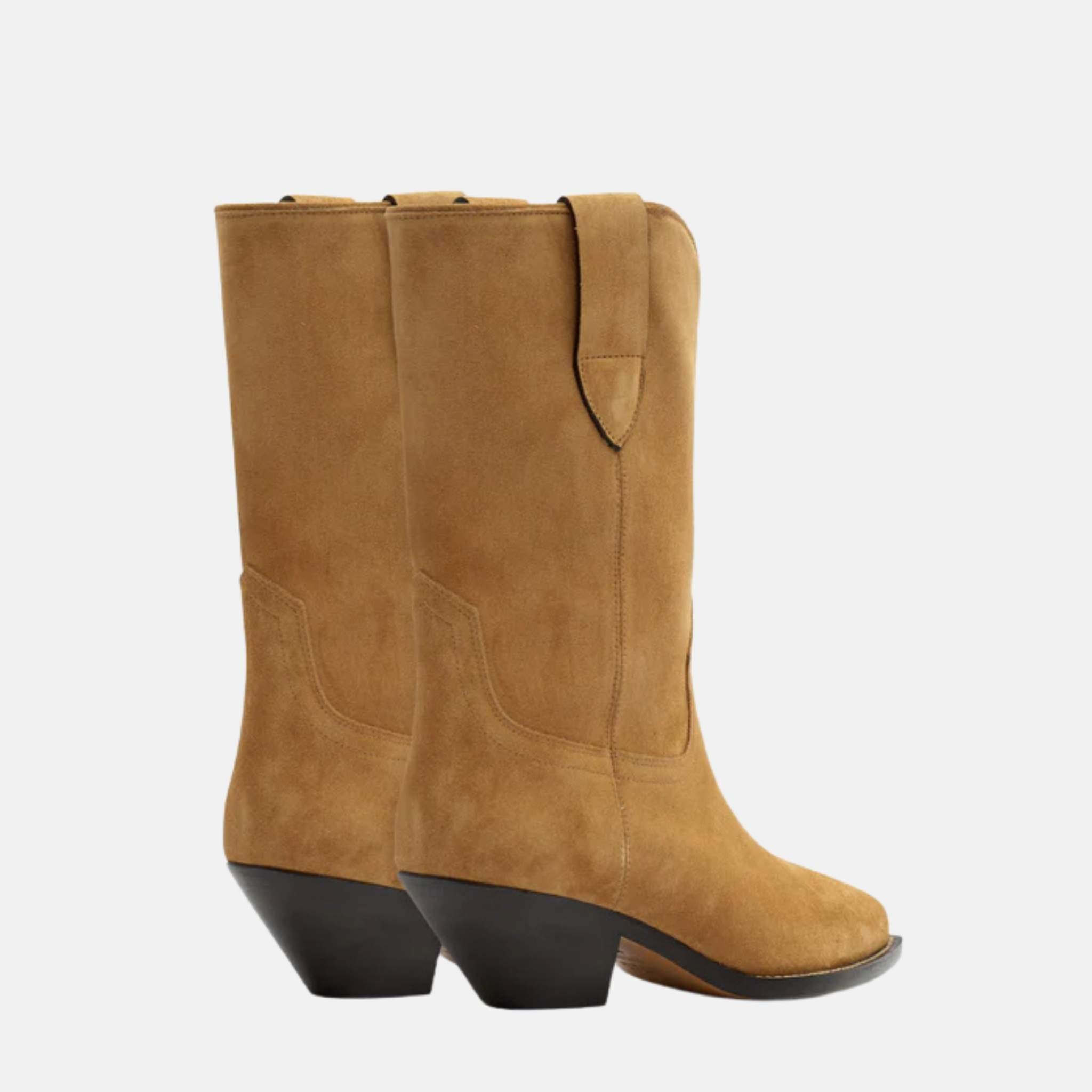 Isabel Marant Dahope Cowboy Boots In Suede Calfskin Leather, Taupe, Back