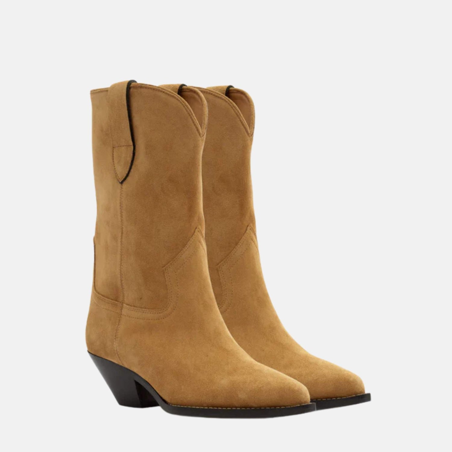 Isabel Marant Dahope Cowboy Boots In Suede Calfskin Leather, Taupe, Front