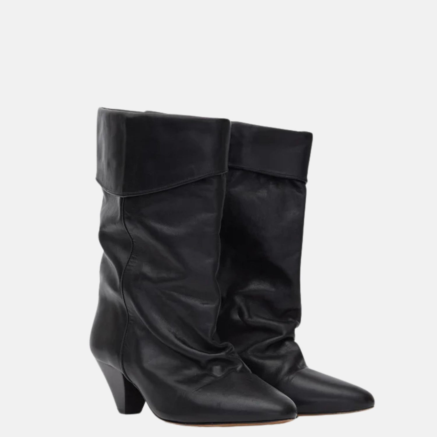 Isabel Marant Dalby Draped Boots In Calfskin Leather, Black, Front