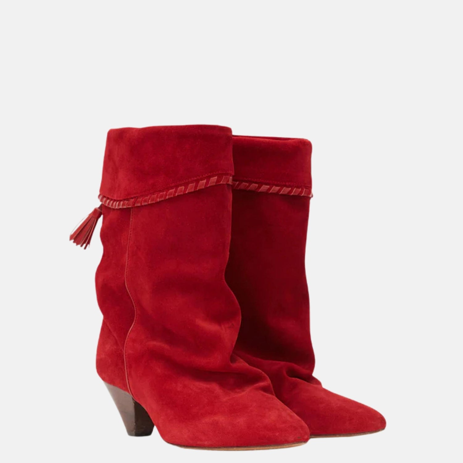 Isabel Marant Dalby Draped Boots In Suede Calfskin Leather, Red, Front