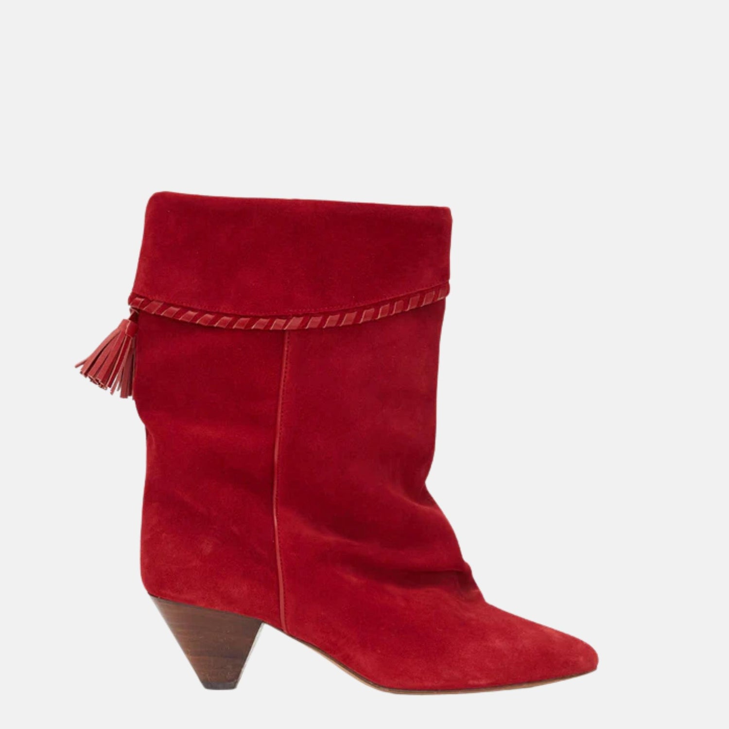 Isabel Marant Dalby Draped Boots In Suede Calfskin Leather, Red, Side