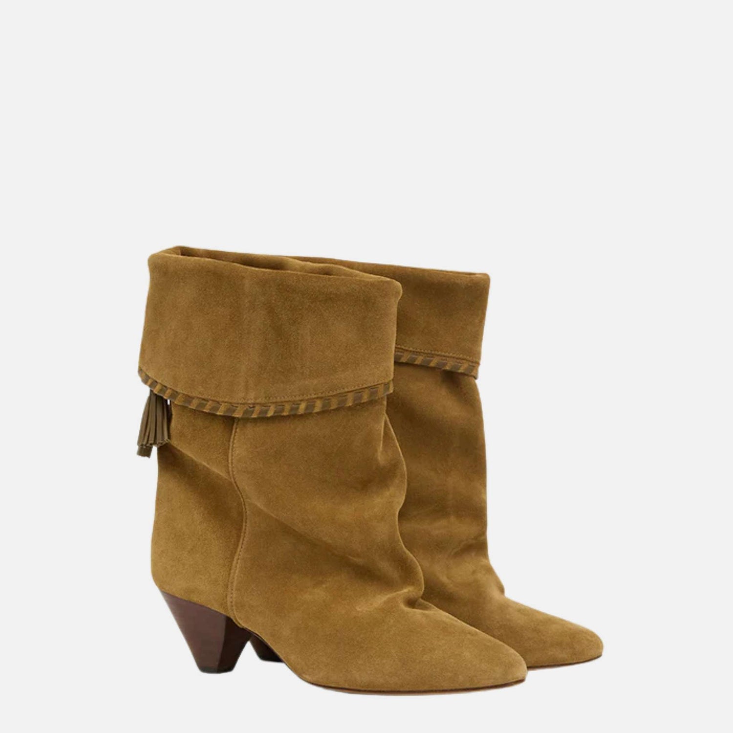 Isabel Marant Dalby Draped Boots In Suede Calfskin Leather, Sepia, Front