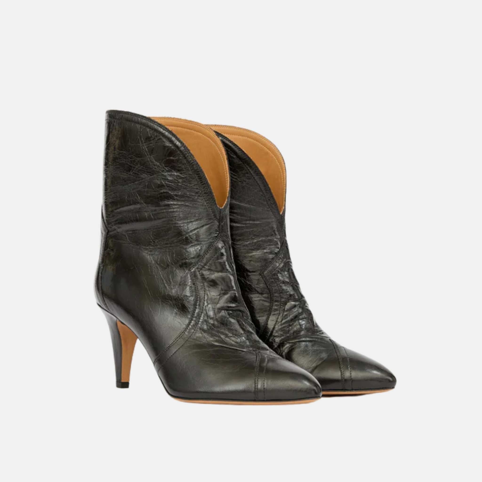 Isabel Marant Davel High Heeled Boots In Shiny Cowhide Leather, Front