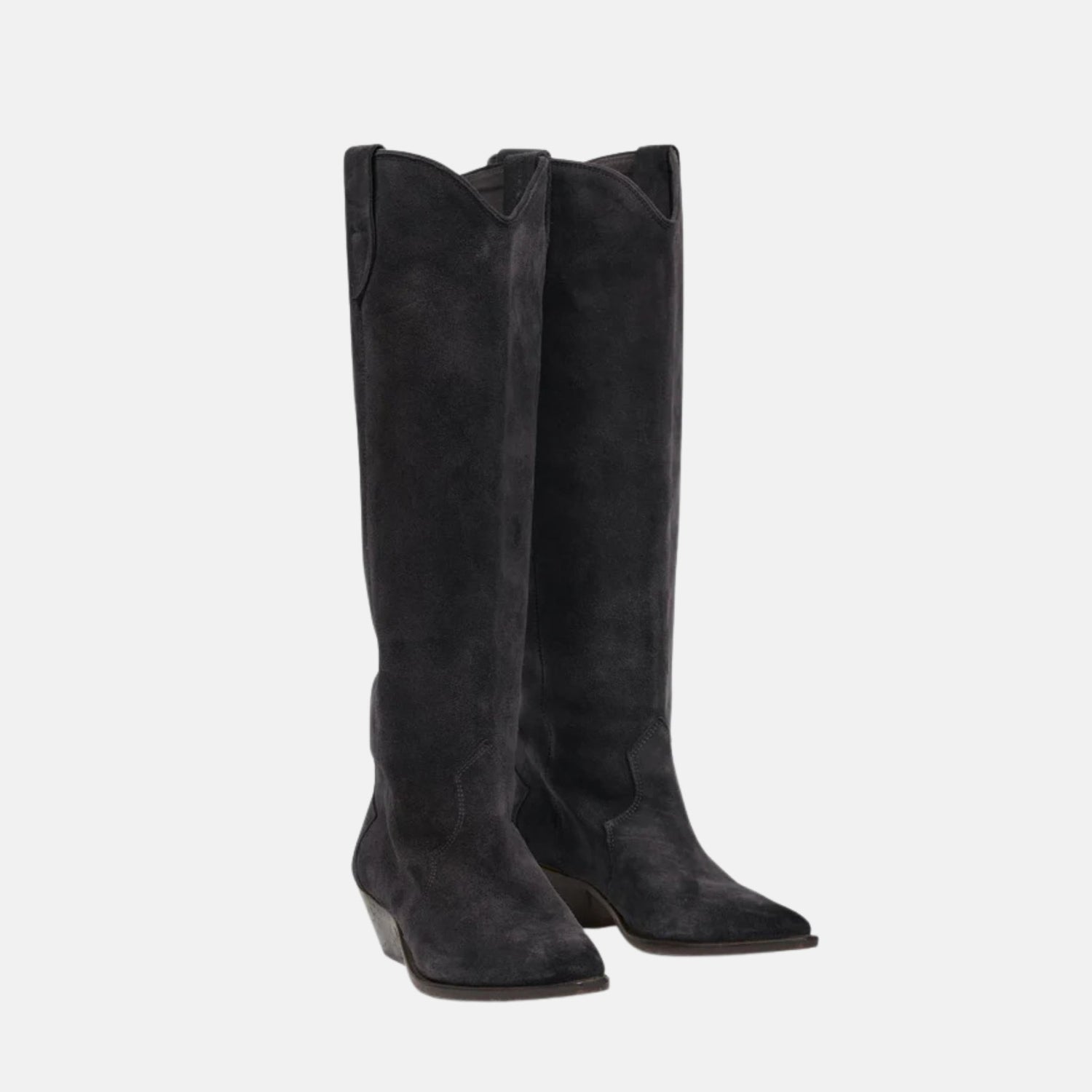 Isabel Marant Denvee Cowboy Boots In Suede Calfskin With Yokes, Black, Front