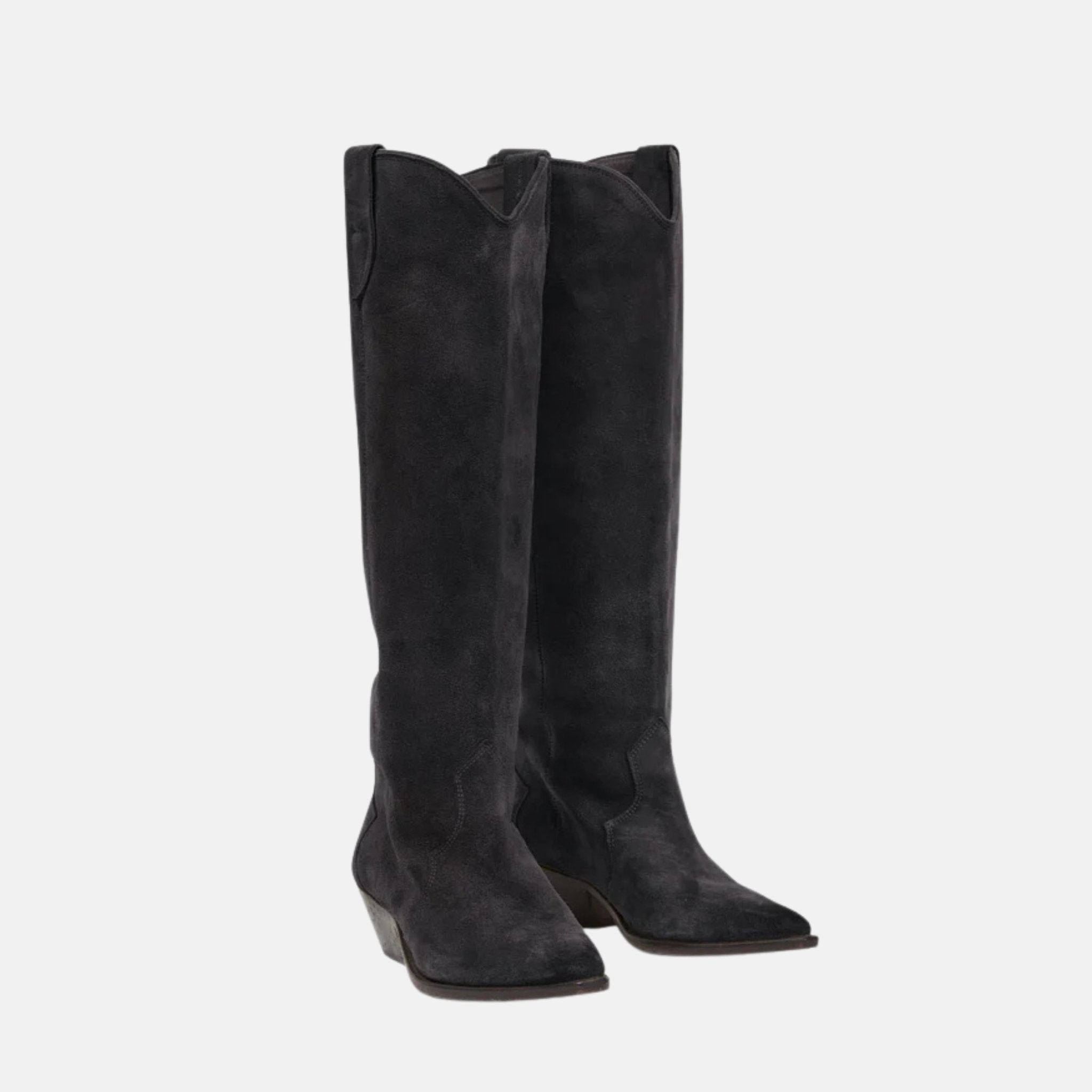 Isabel Marant Denvee Cowboy Boots In Suede Calfskin With Yokes, Black, Front