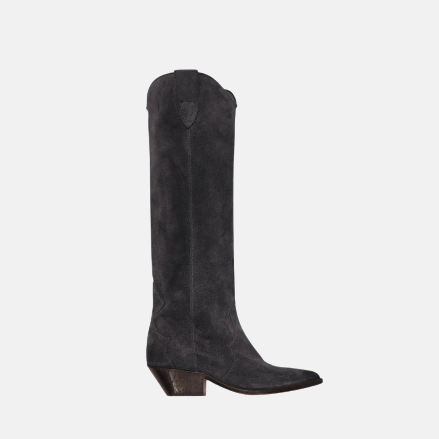 Isabel Marant Denvee Cowboy Boots In Suede Calfskin With Yokes, Black, Side