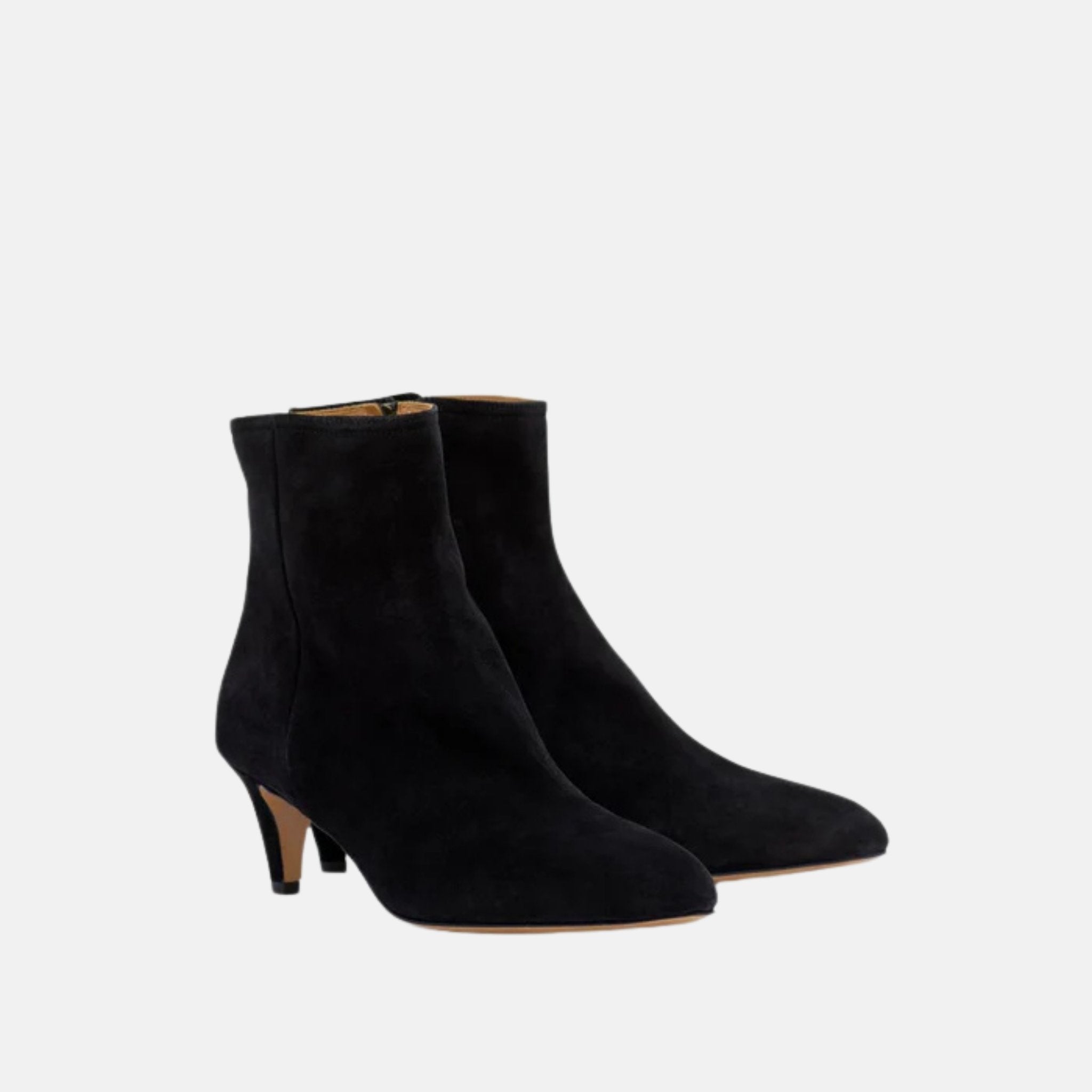 Isabel Marant Deone High Heeled Ankle Boots In Suede Leather, Black, Front