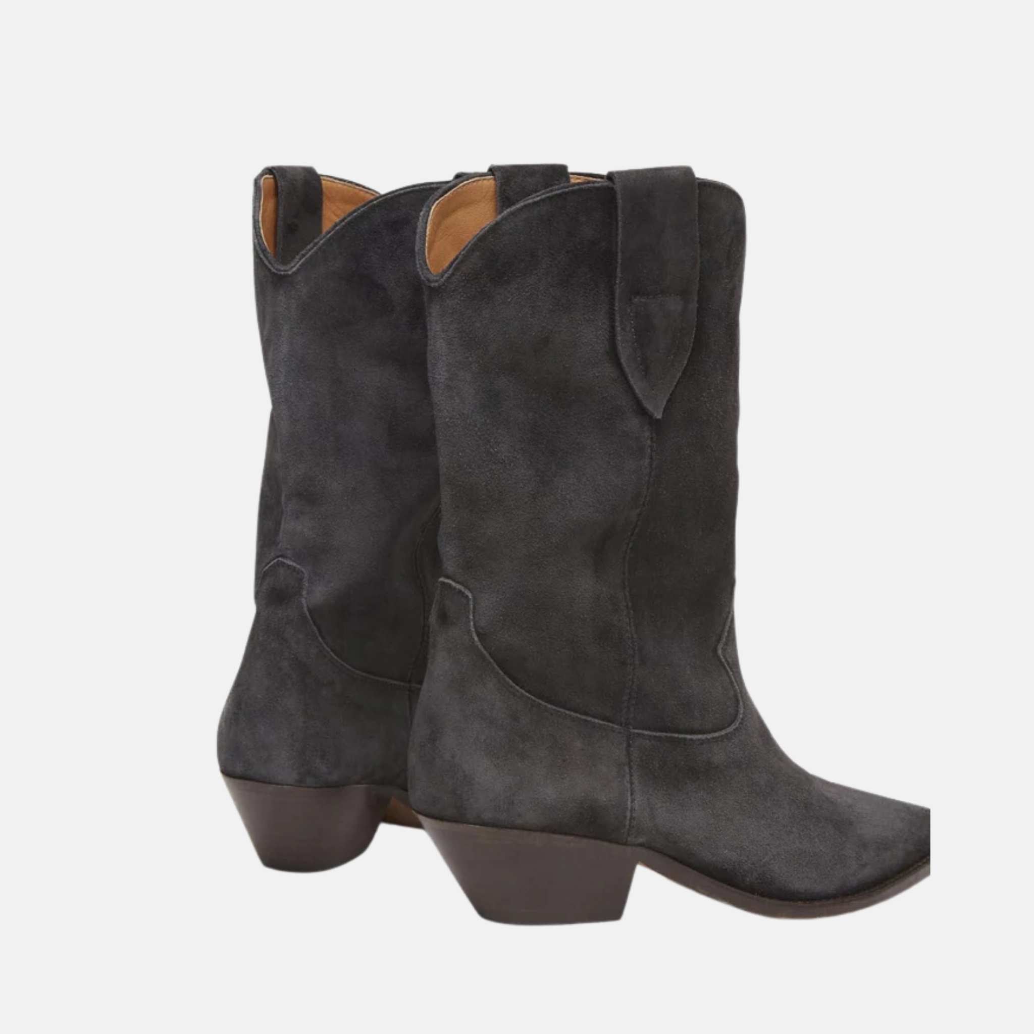 Isabel Marant Duerto Suede Calfskin Leather Cowboy Boots, Black, Back