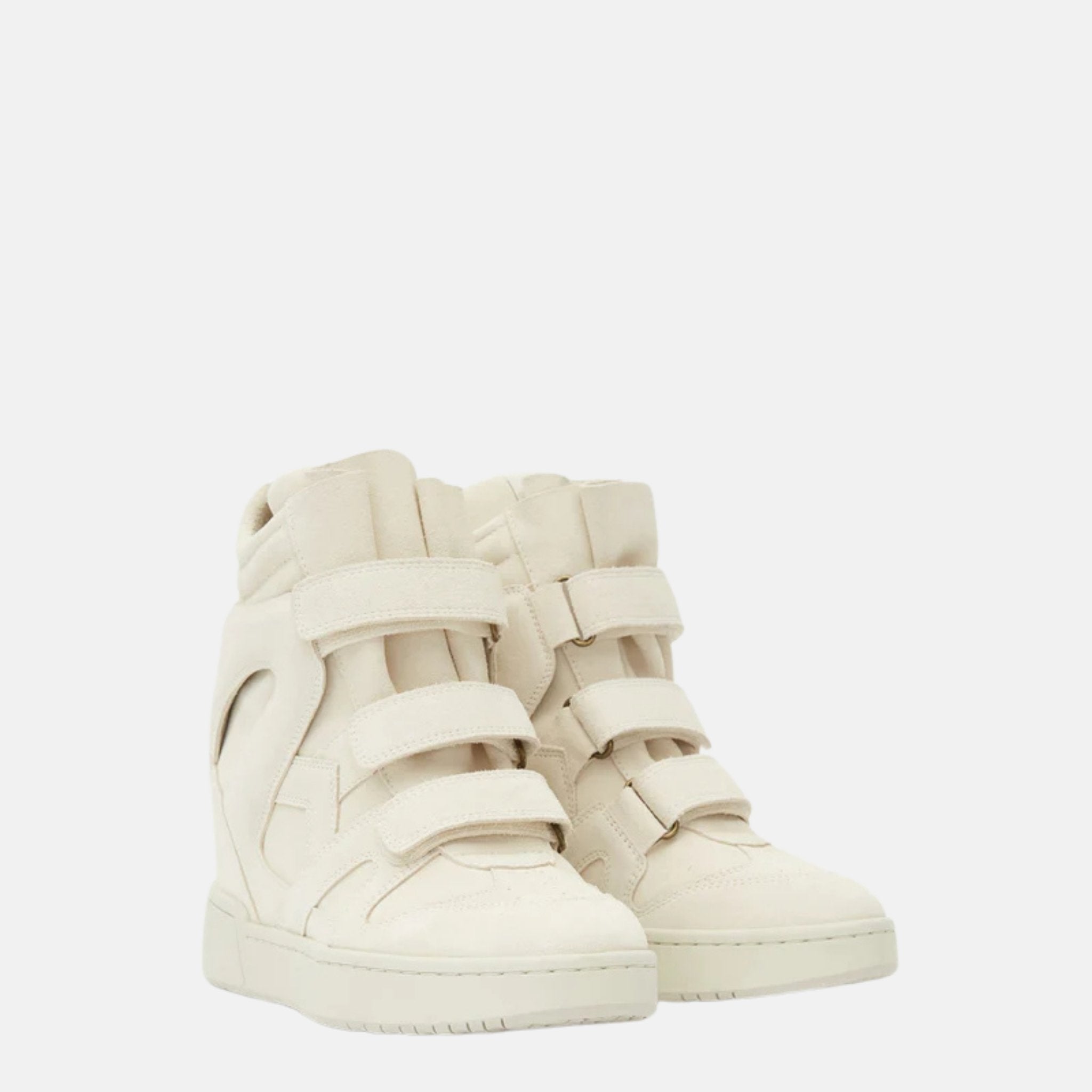 Isabel Marant IM3 High Top Wedge Sneakers In Leather, Chalk, Front