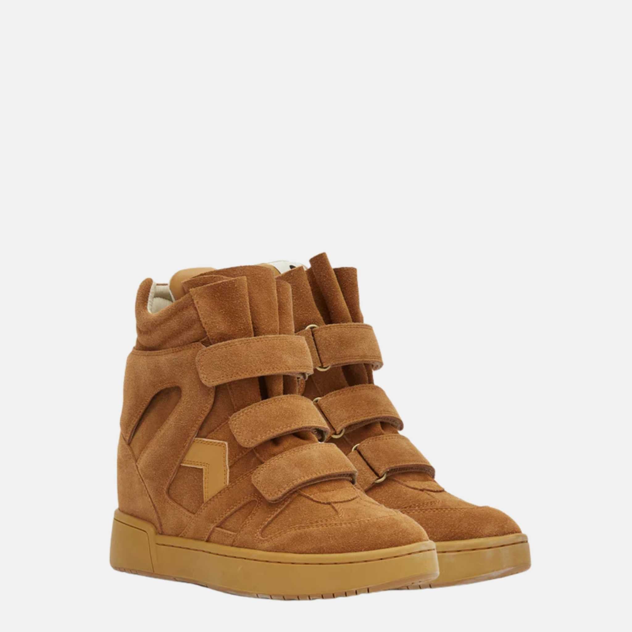 Isabel Marant IM3 High Top Wedge Sneakers In Leather, Cognac, Front