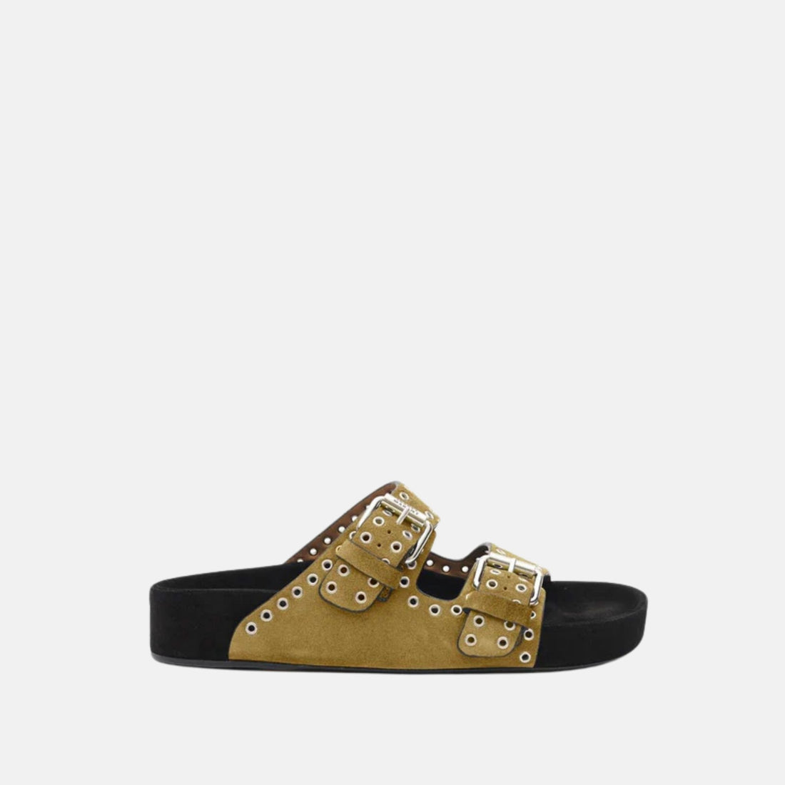 Isabel Marant Lennyo Buckle Sandals In Studded Calf Suede Leather, Side