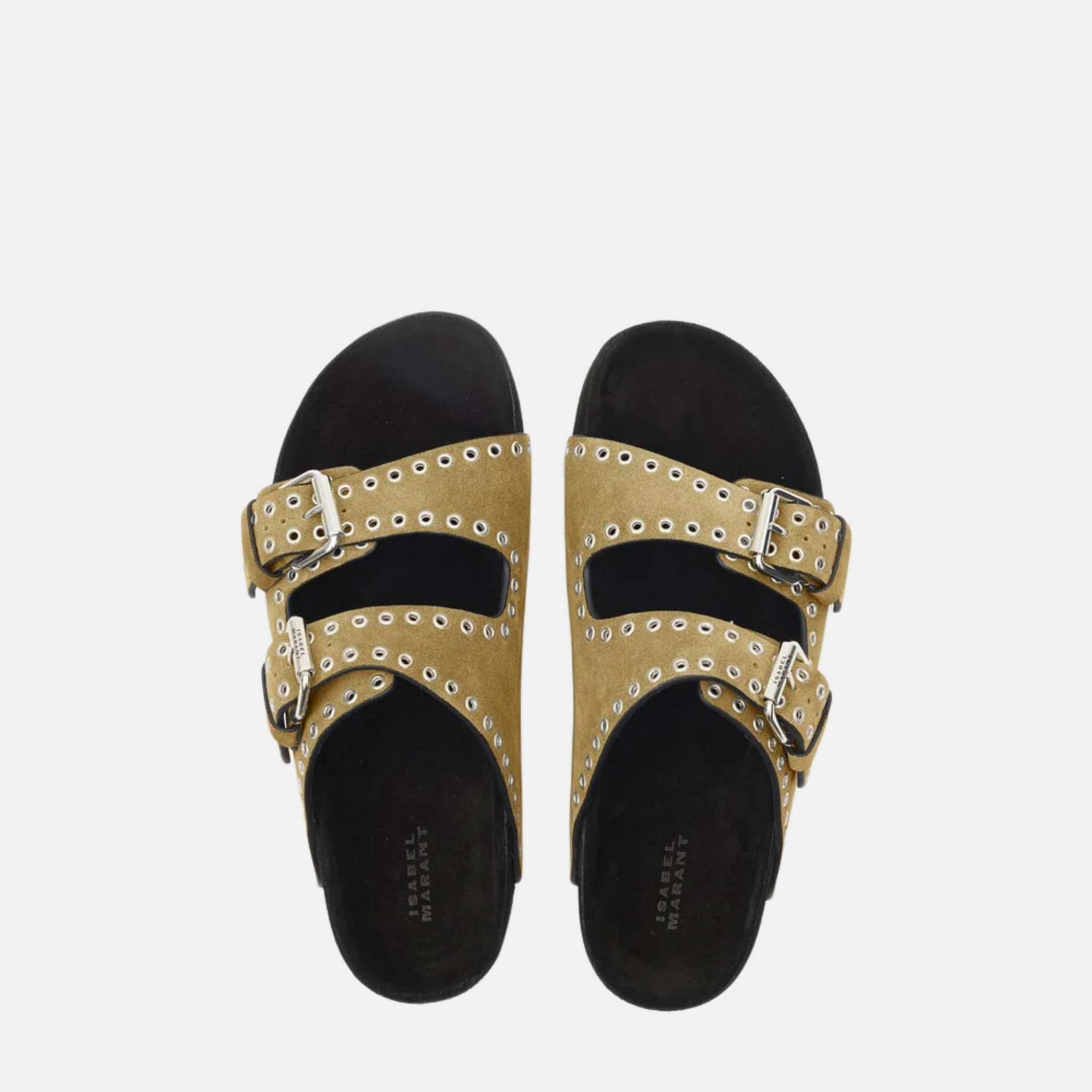 Isabel Marant Lennyo Buckle Sandals In Studded Calf Suede Leather, Top