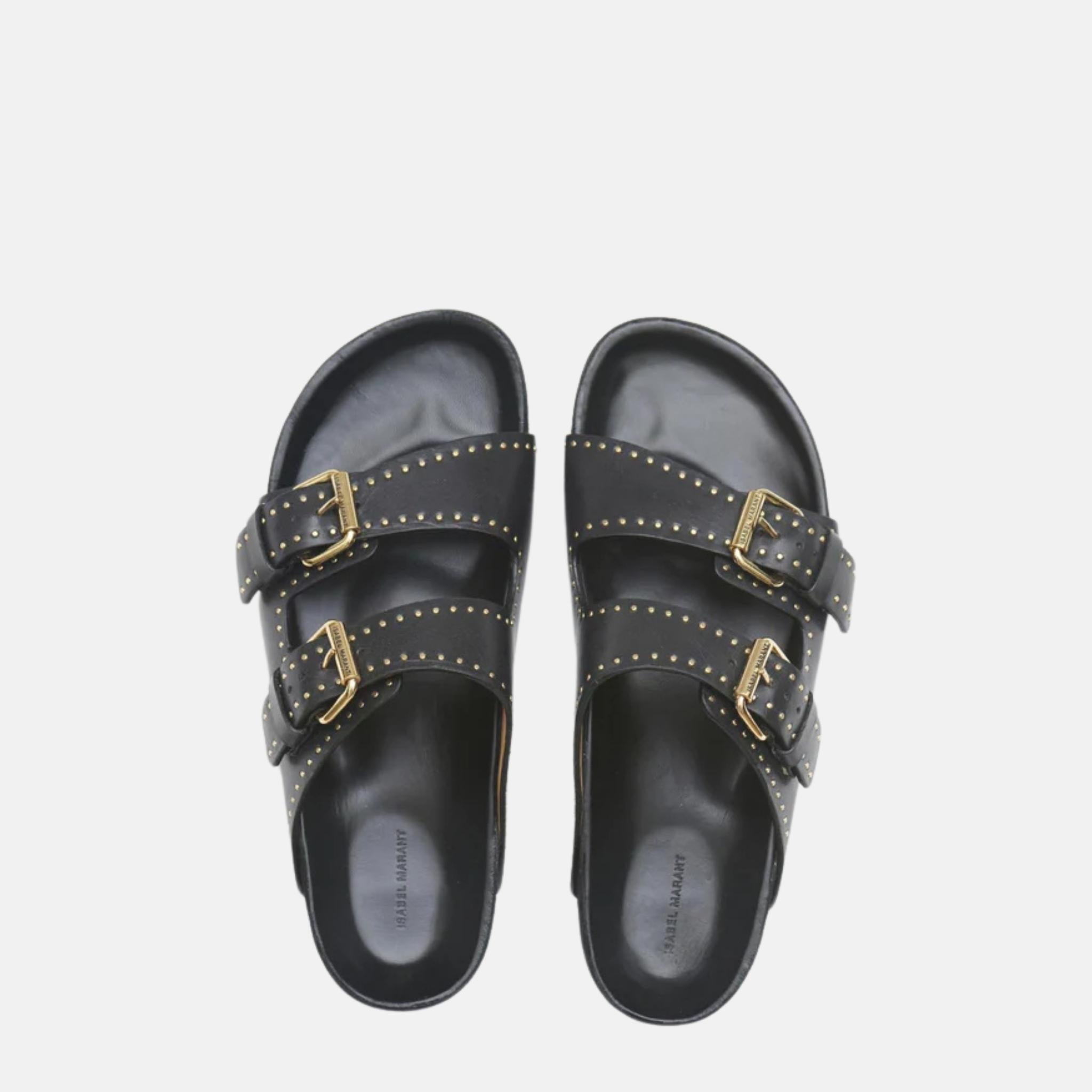 Isabel Marant Lennyo Open Toed Sandals In Soft Leather, Black, Top