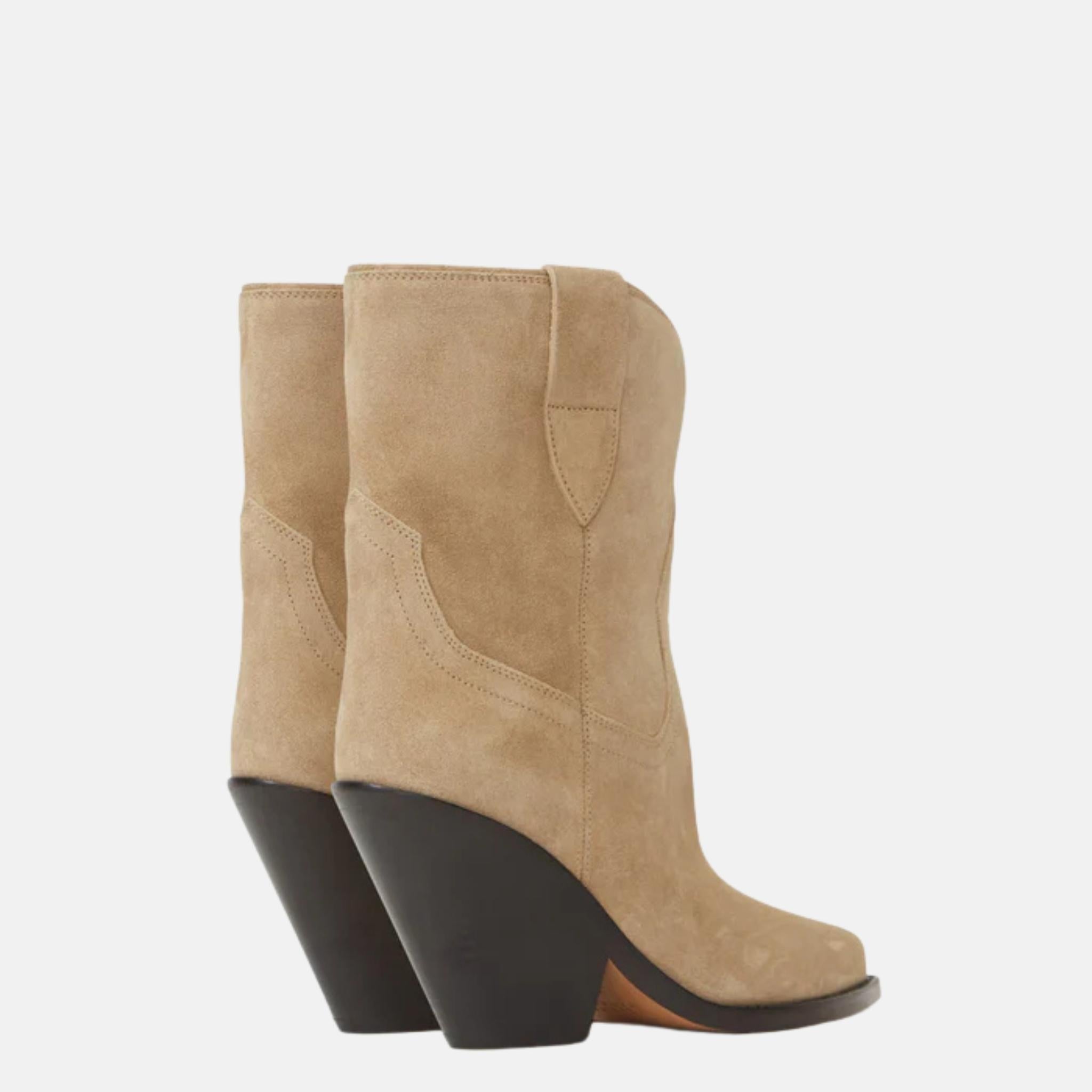 Isabel Marant Leyane Cowboy Boots In Suede Calfskin Leather, Beige, Back
