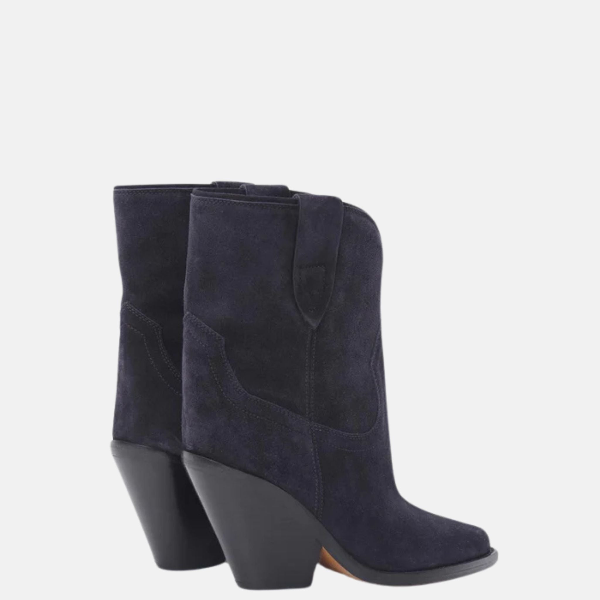 Isabel Marant Leyane Cowboy Boots In Suede Calfskin Leather, Black, Back