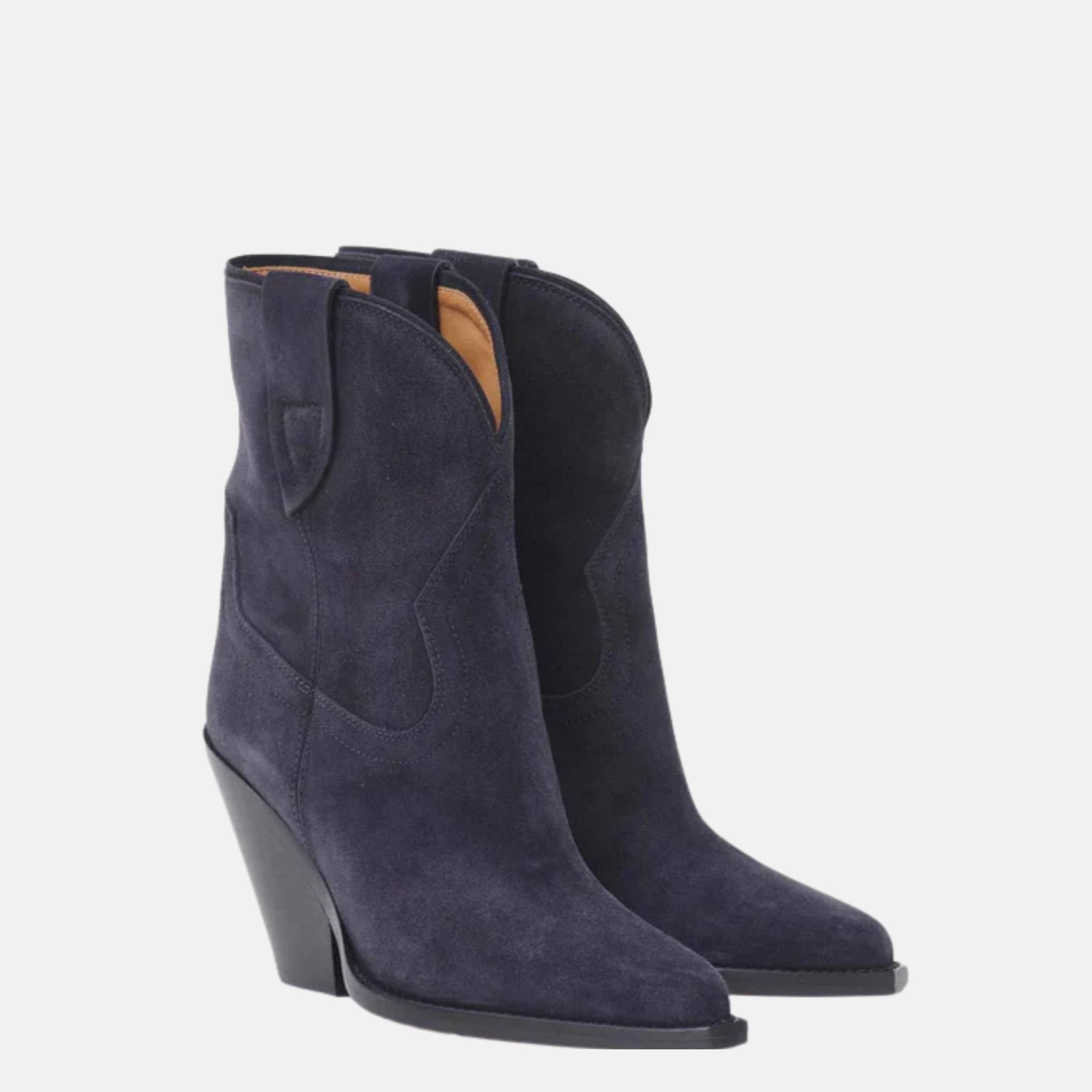 Isabel Marant Leyane Cowboy Boots In Suede Calfskin Leather, Black, Front