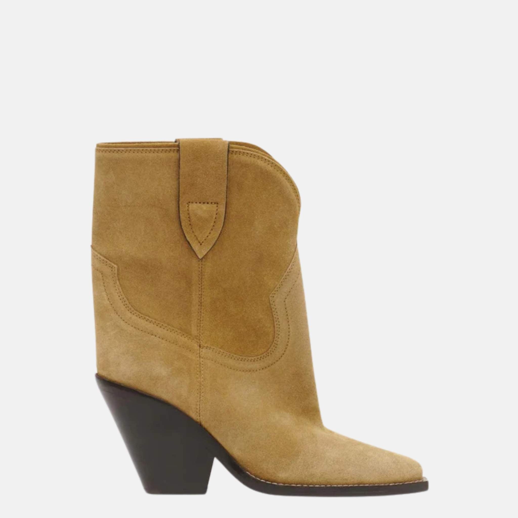 Isabel Marant Leyane Cowboy Boots In Suede Calfskin Leather, Taupe, Side