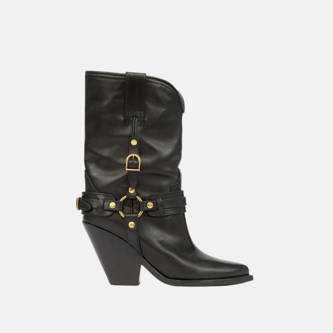 Isabel Marant Lyka Cowboy Boots In Leather With Straps, Side