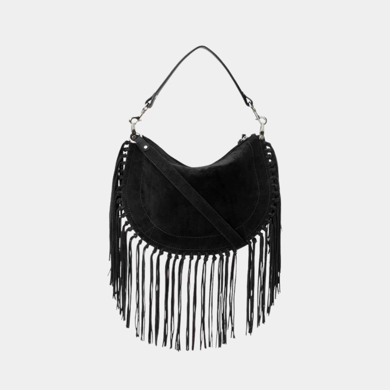 Isabel Marant Oskan Soft Zipped Studded and Fringed Leather Bag, Black, Back