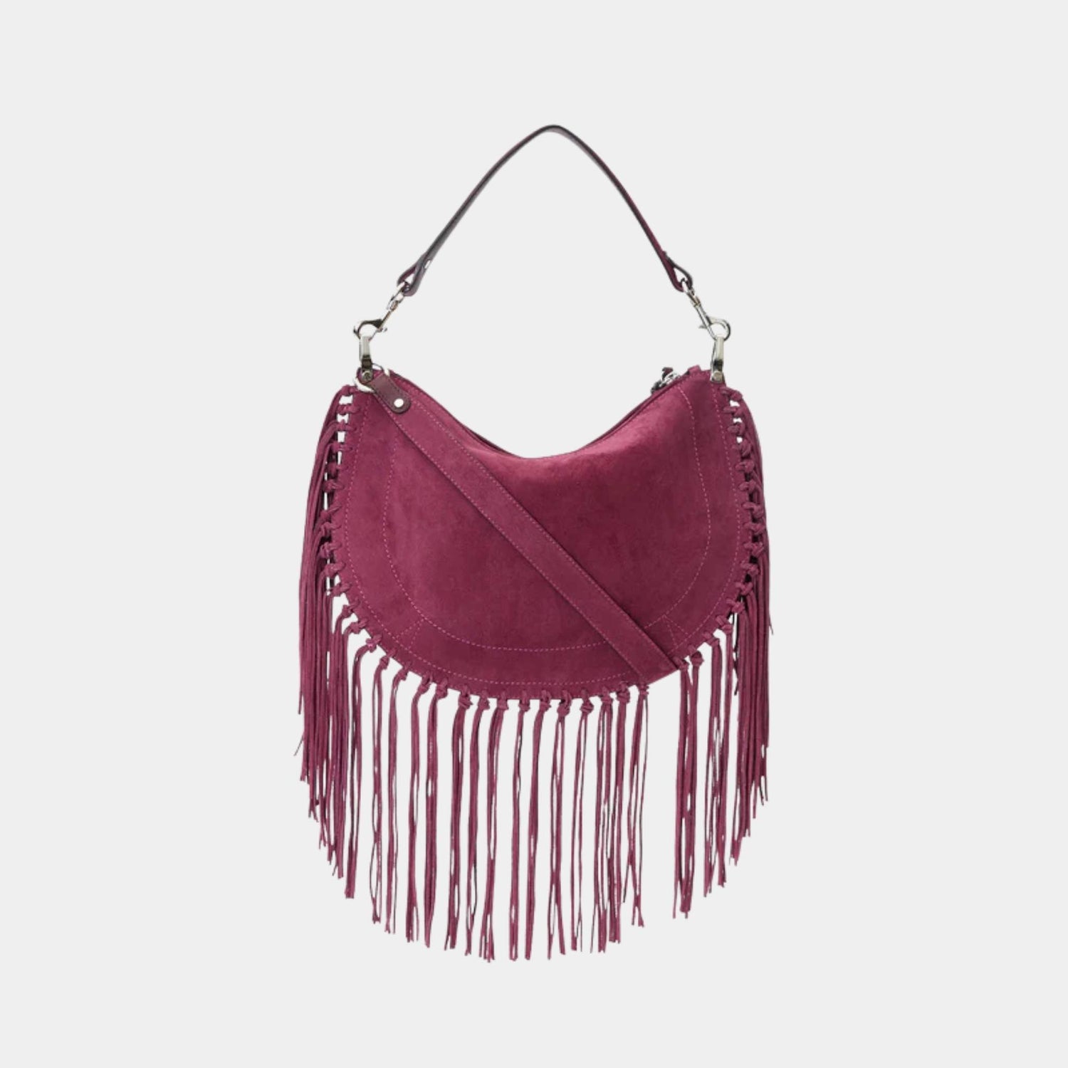 Isabel Marant Oskan Soft Zipped Studded and Fringed Leather Bag, Burgundy, Back