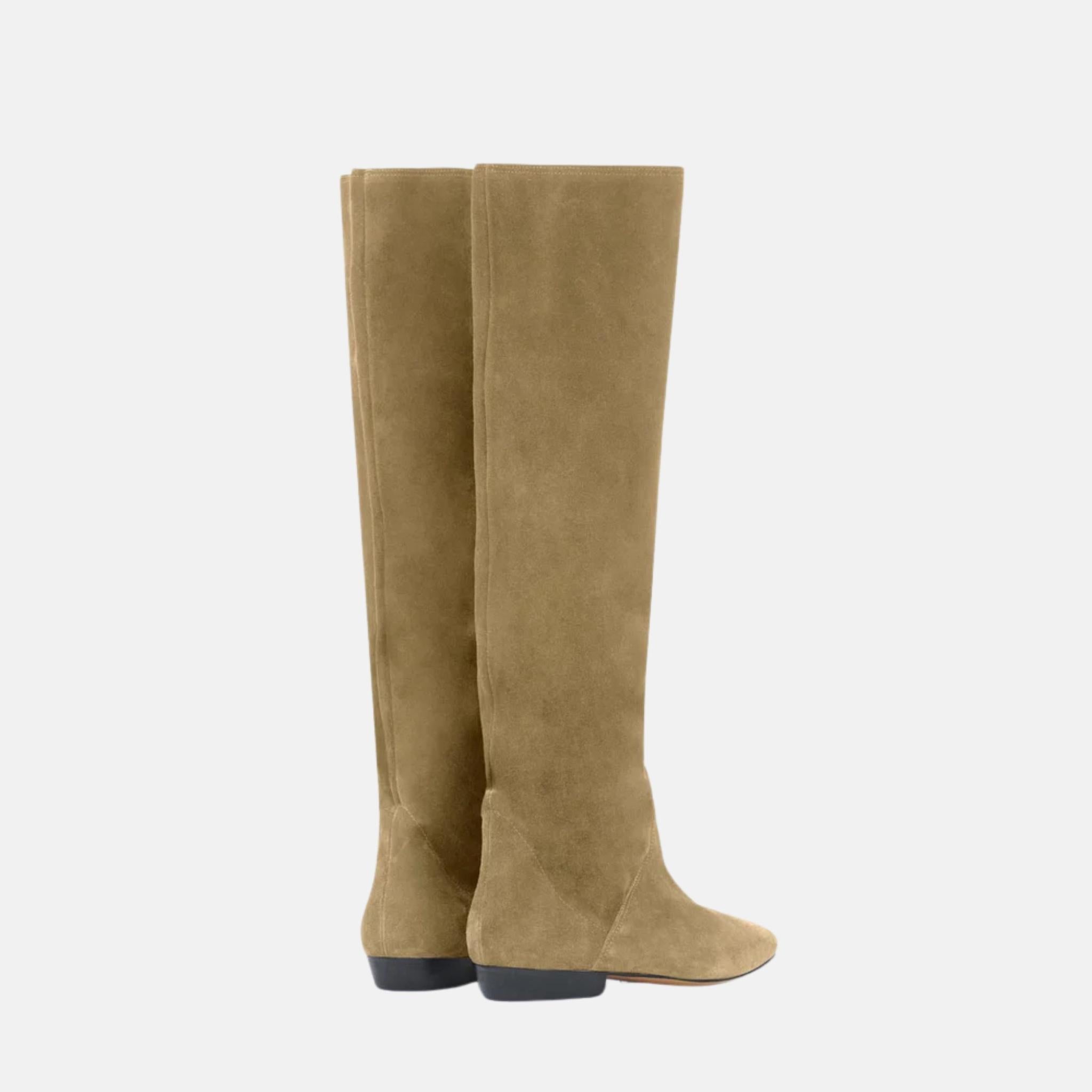 Isabel Marant Sayla Flat Boots In Suede Leather, Taupe, Back