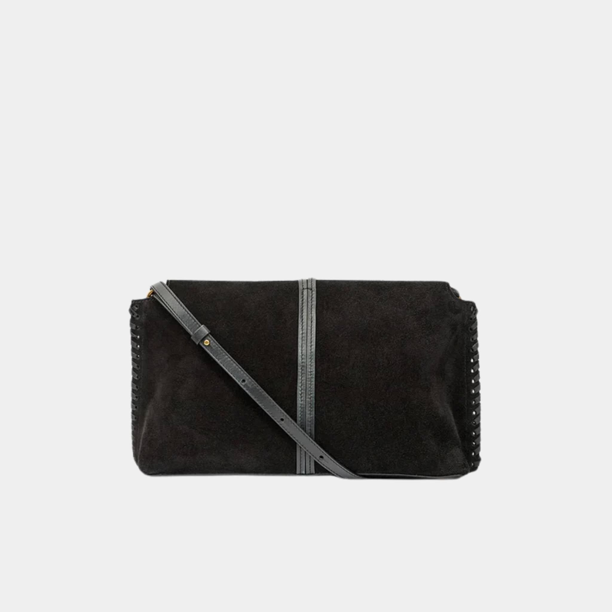 Isabel Marant Silao Braided Suede Calfskin Leather Clutch Bag, Black, Back