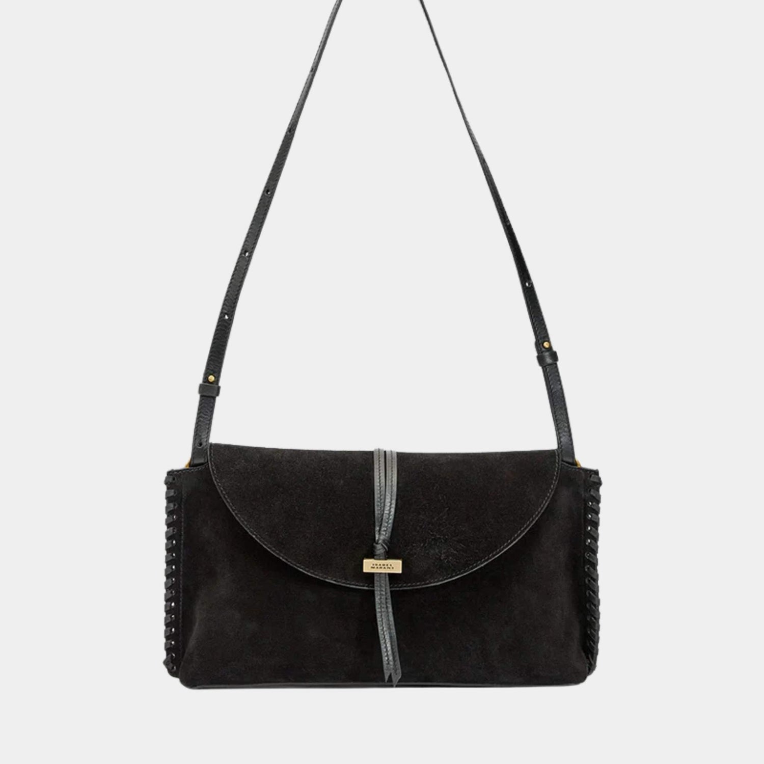 Isabel Marant Silao Braided Suede Calfskin Leather Clutch Bag, Black, Front