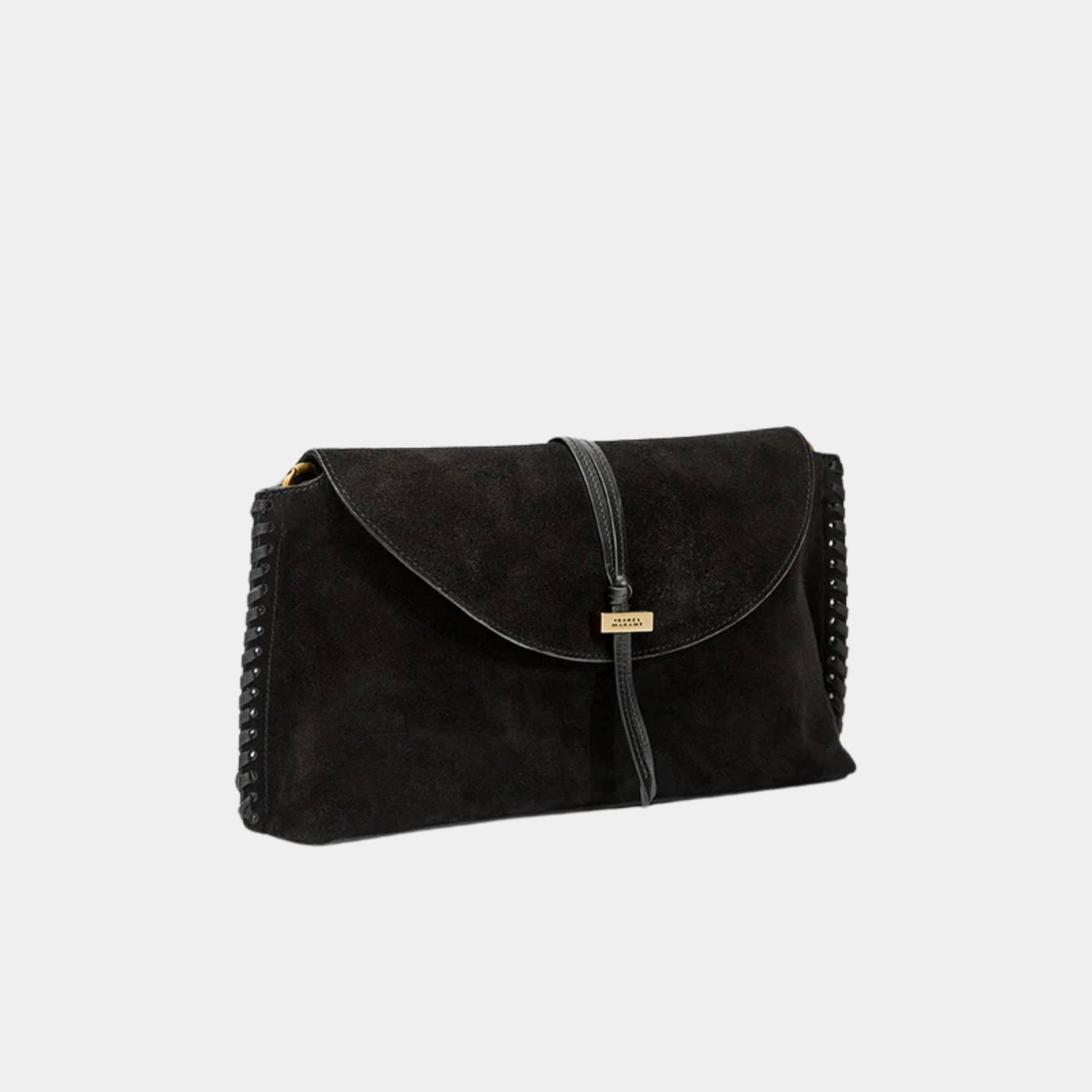 Isabel Marant Silao Braided Suede Calfskin Leather Clutch Bag, Black, Side