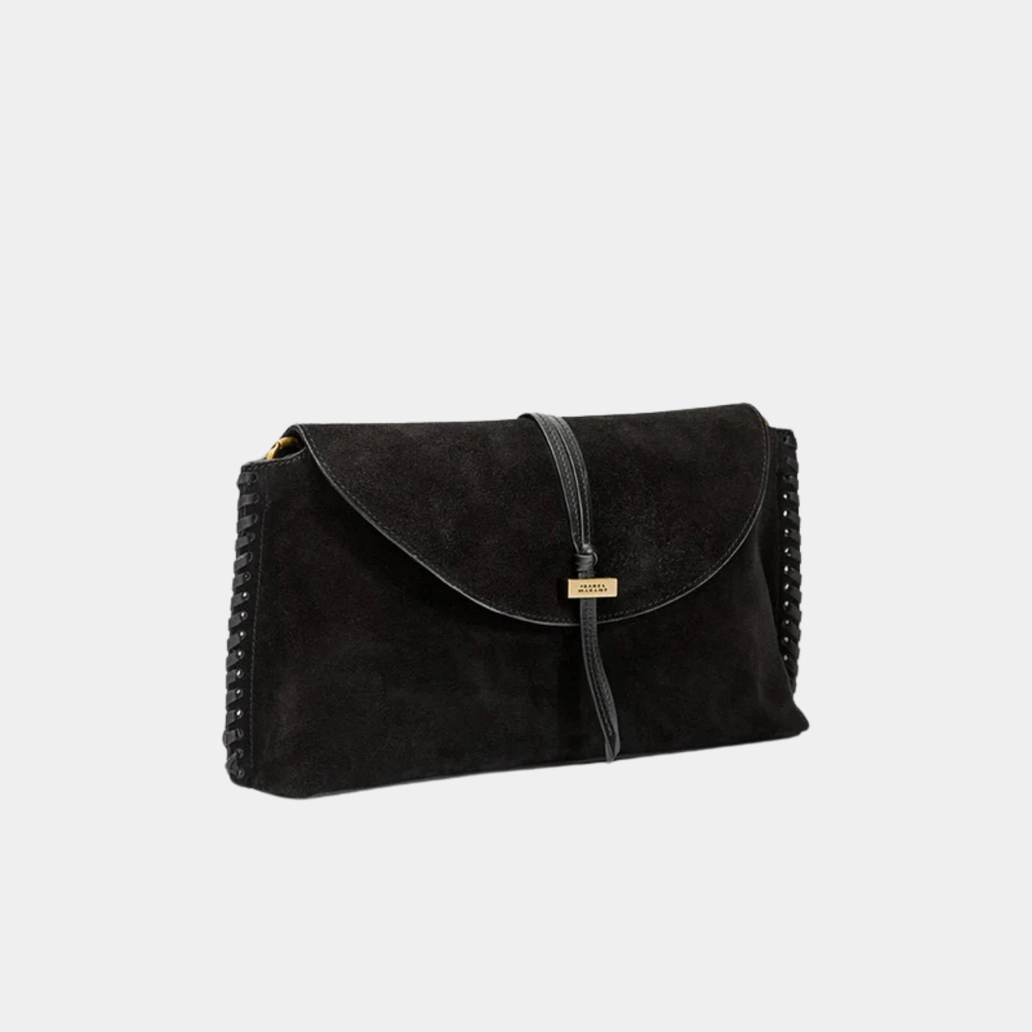 Isabel Marant Silao Braided Suede Calfskin Leather Clutch Bag, Black, Side