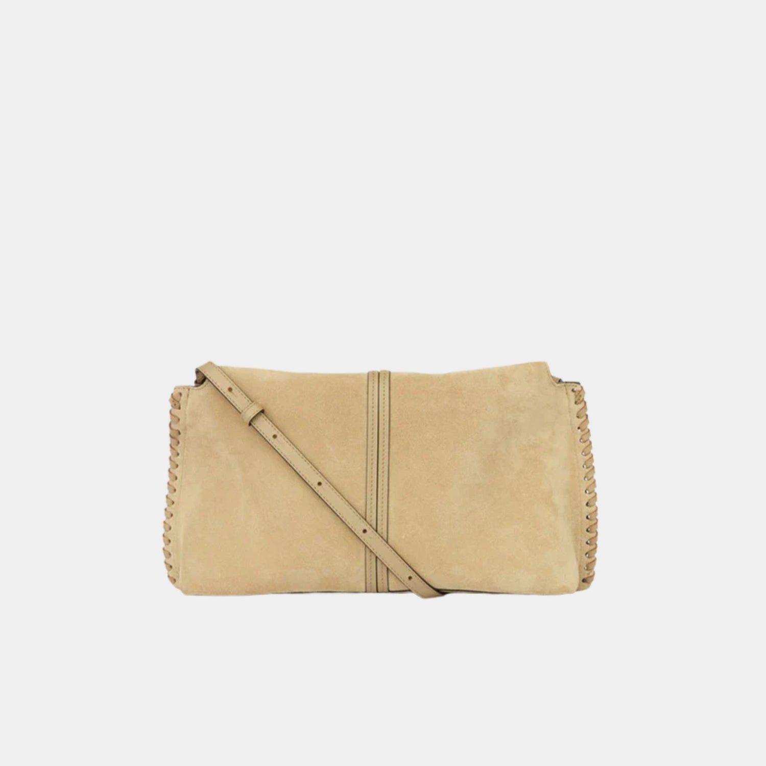 Isabel Marant Silao Braided Suede Calfskin Leather Clutch Bag, Light Beige, Back