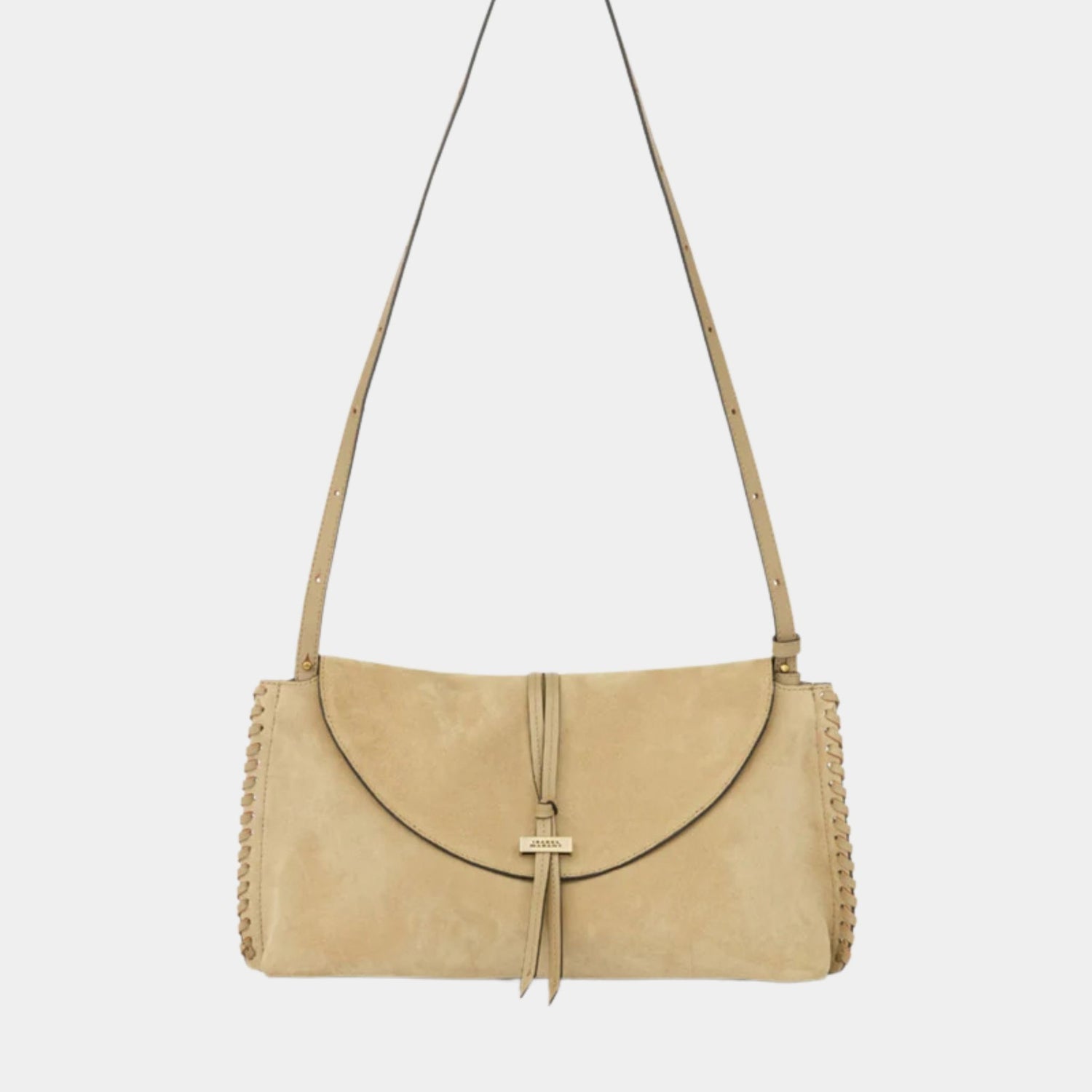 Isabel Marant Silao Braided Suede Calfskin Leather Clutch Bag, Light Beige, Front