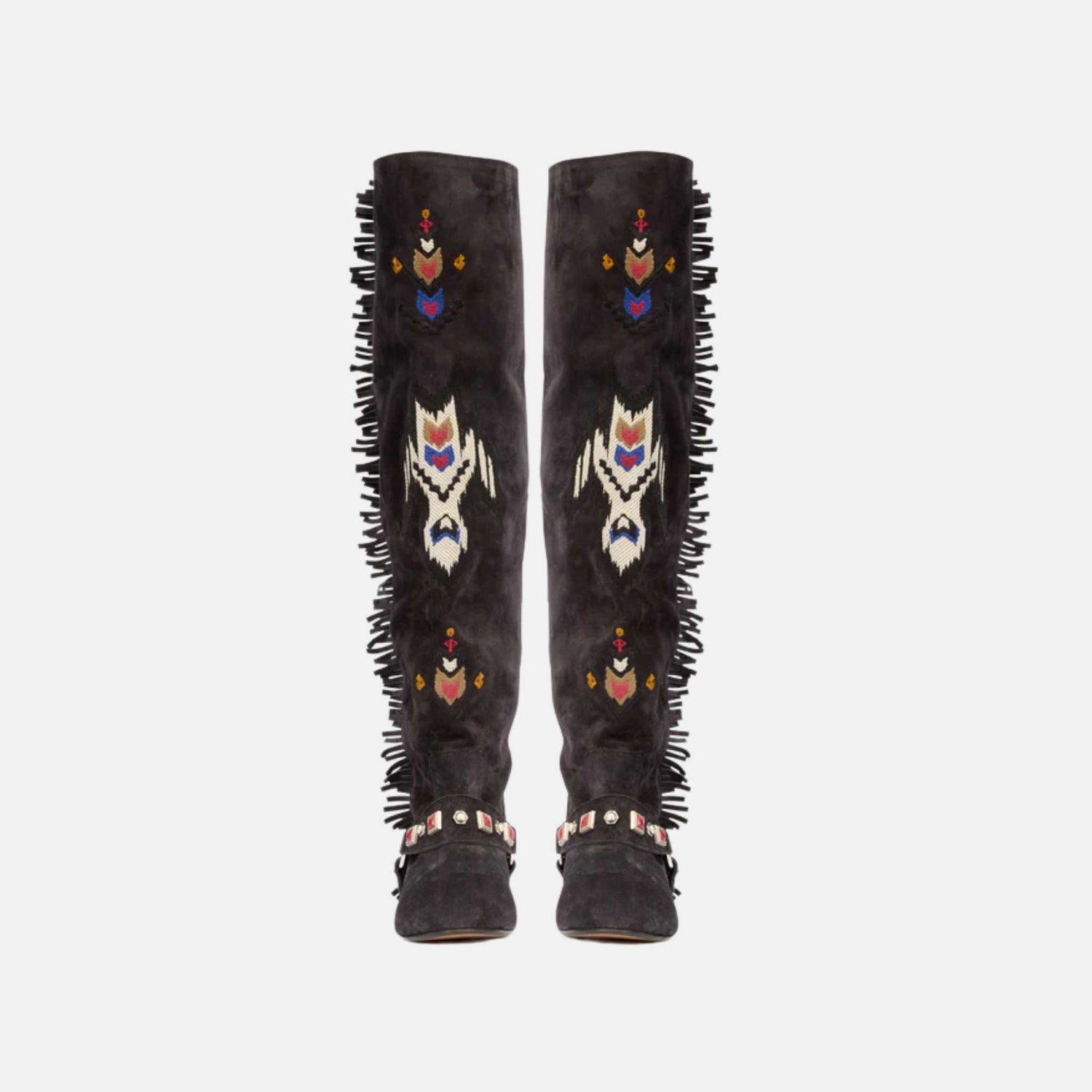 Isabel Marant Slava Thigh Boots In Embroidered Suede Calfskin, Front
