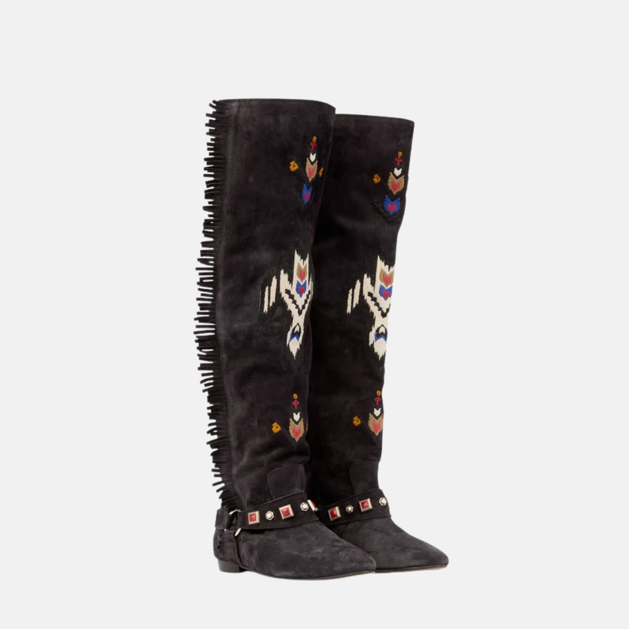 Isabel Marant Slava Thigh Boots In Embroidered Suede Calfskin, Side View