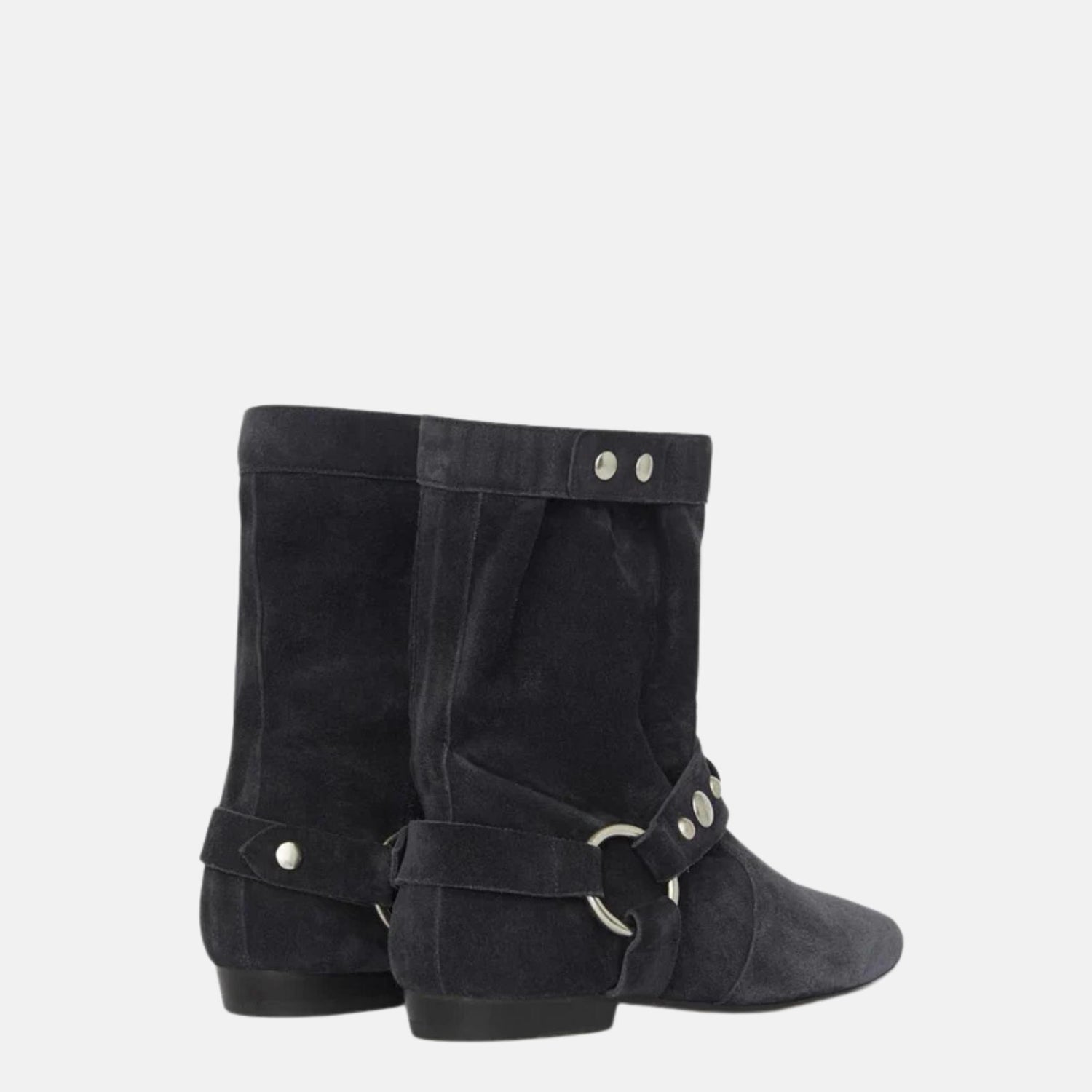 Isabel Marant Stania Flat Boots In Suede Calfskin Leather, Black, Back