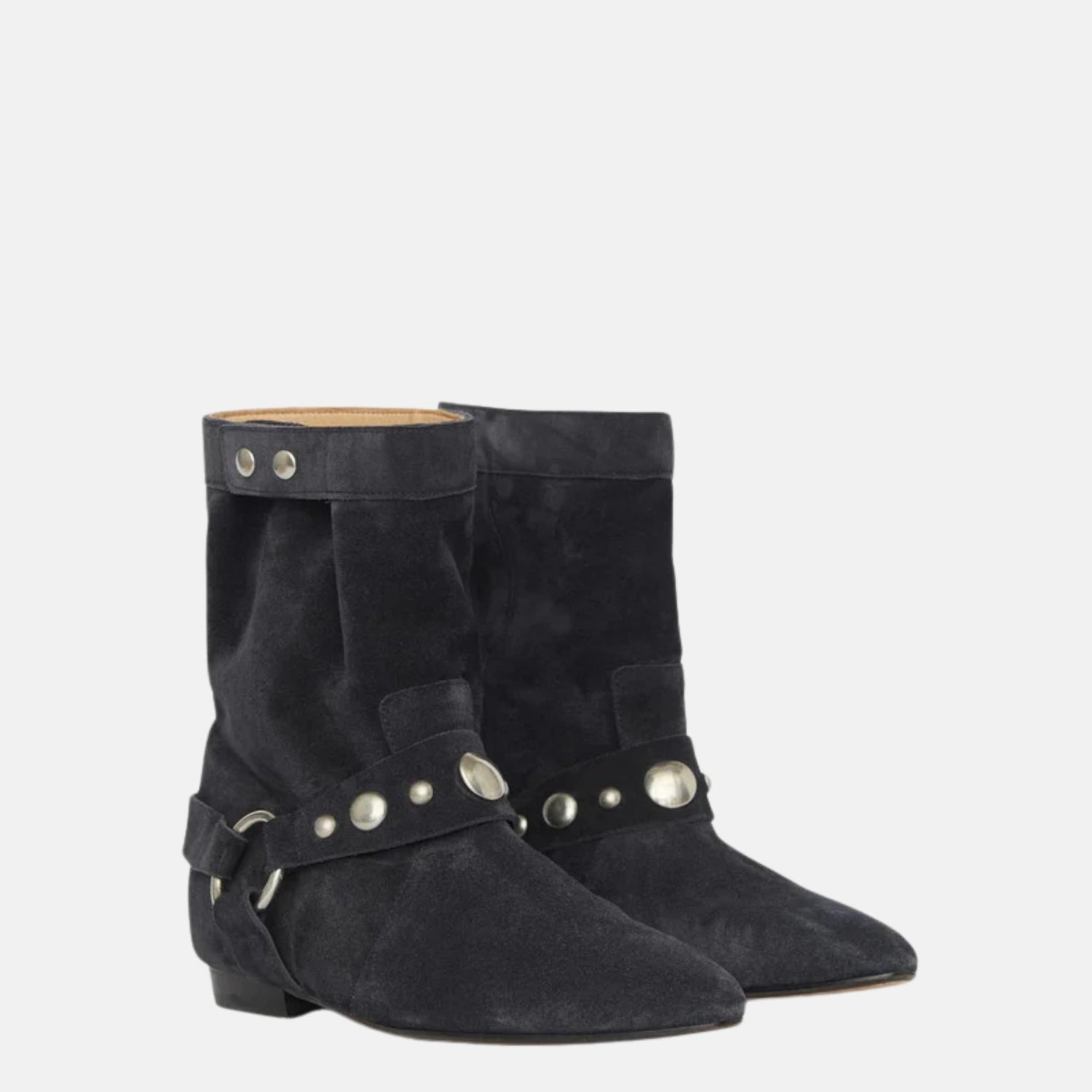 Isabel Marant Stania Flat Boots In Suede Calfskin Leather, Black, Front