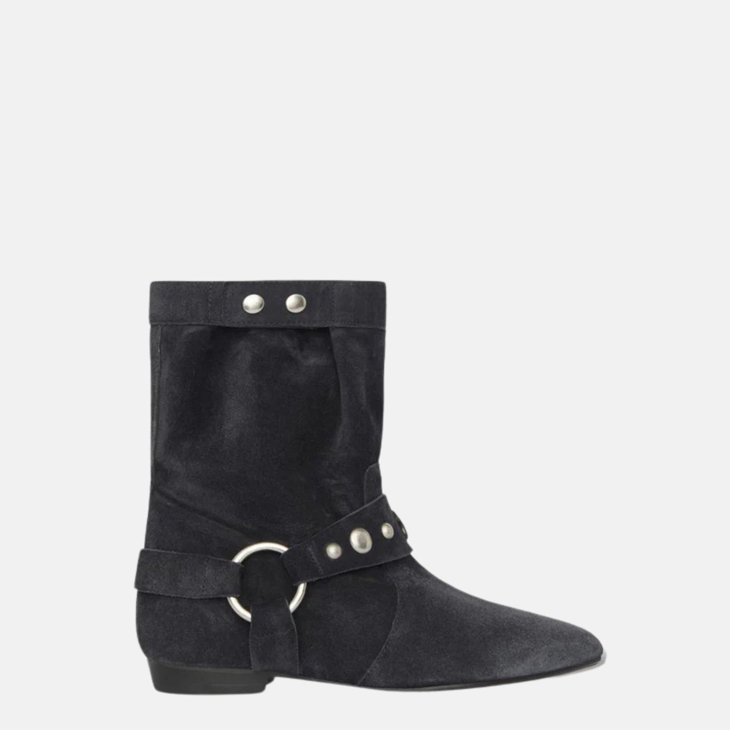 Isabel Marant Stania Flat Boots In Suede Calfskin Leather, Black, Side