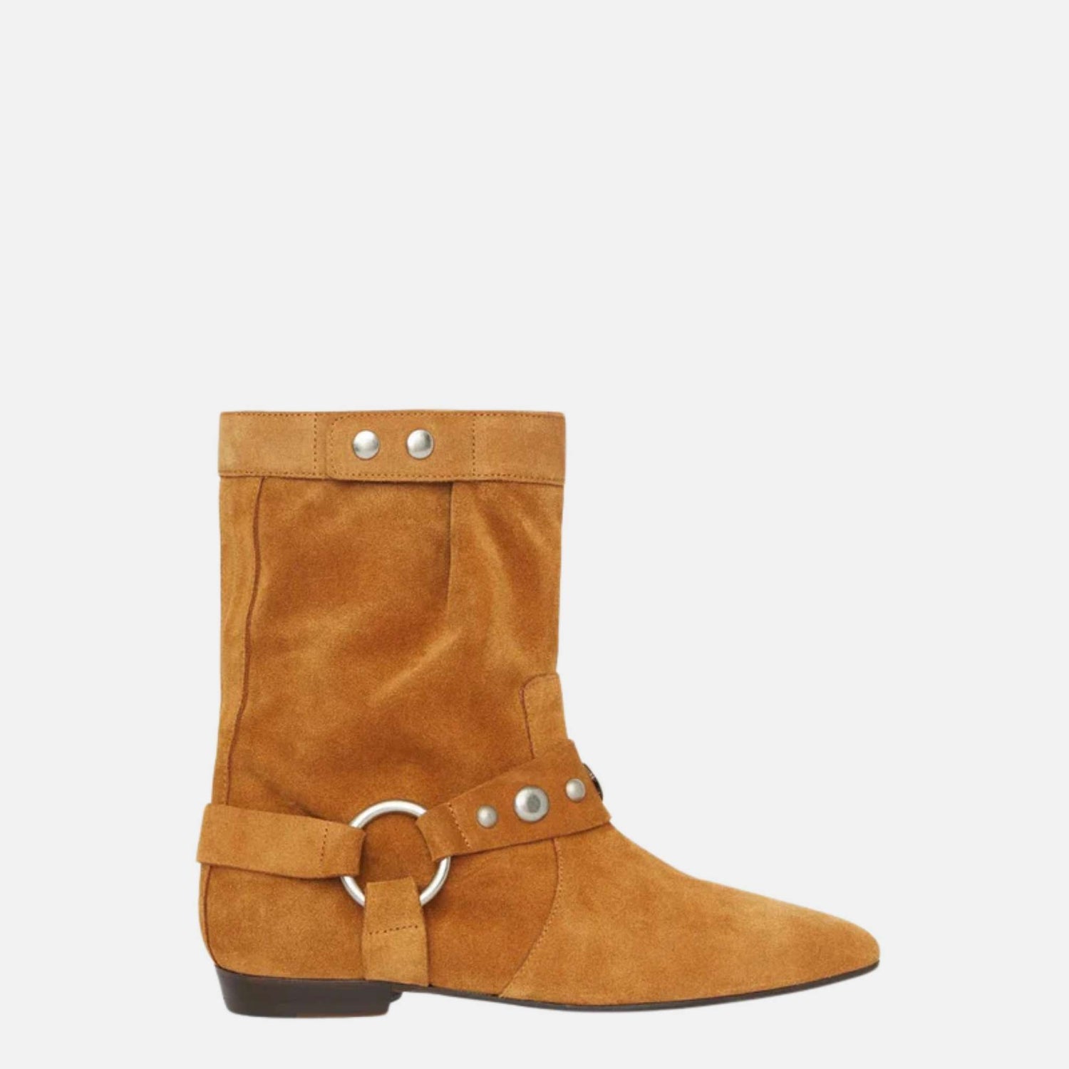 Isabel Marant Stania Flat Boots In Suede Calfskin Leather, Cognac, Side