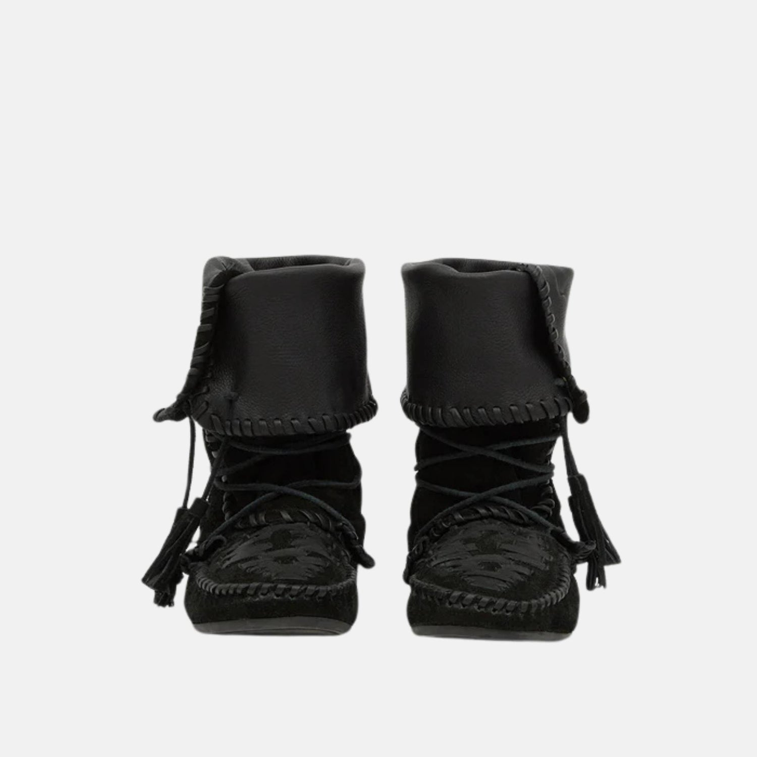 Isabel Marant Winki Boots In Braided And Suede Leather, Black, Close
