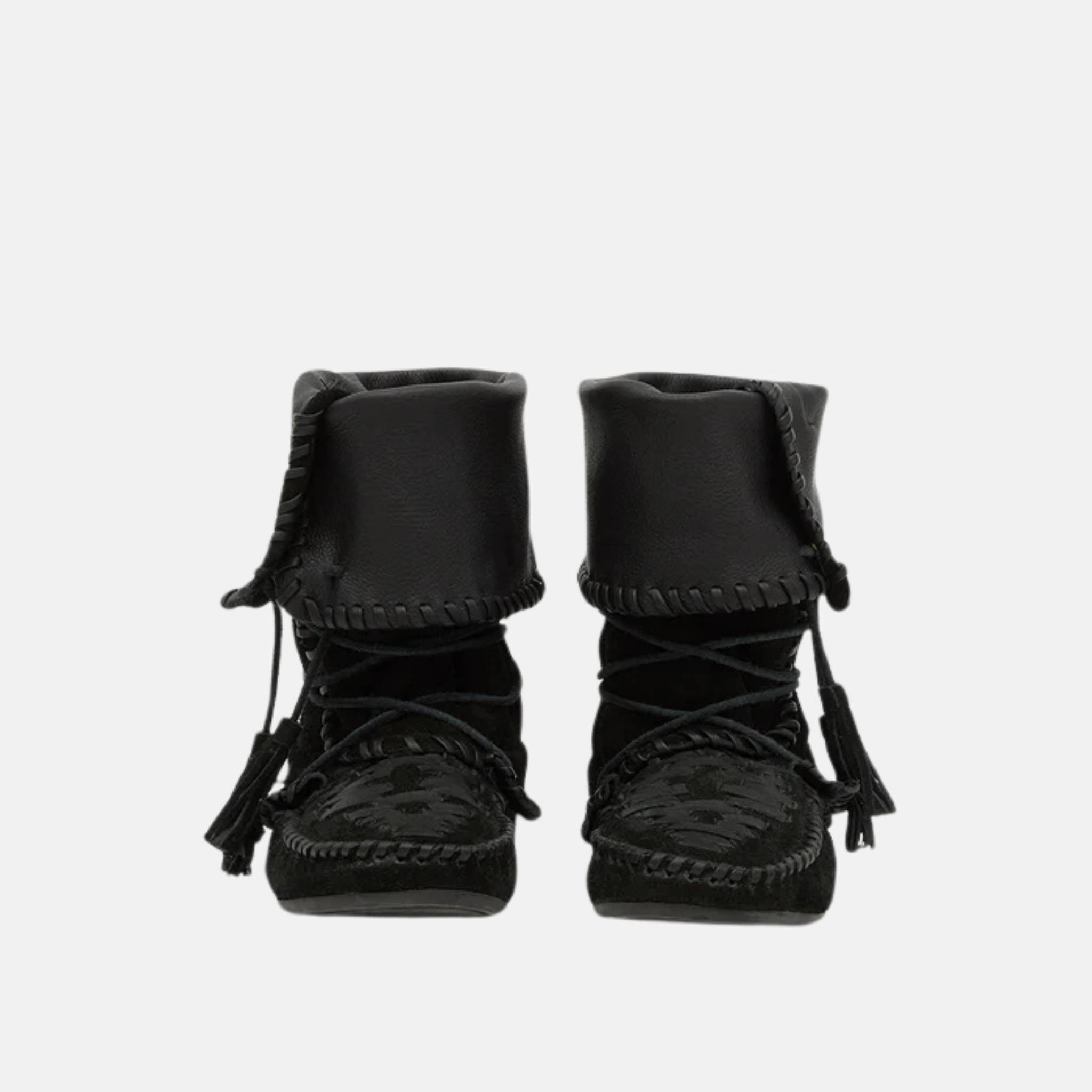 Isabel Marant Winki Boots In Braided And Suede Leather, Black, Close