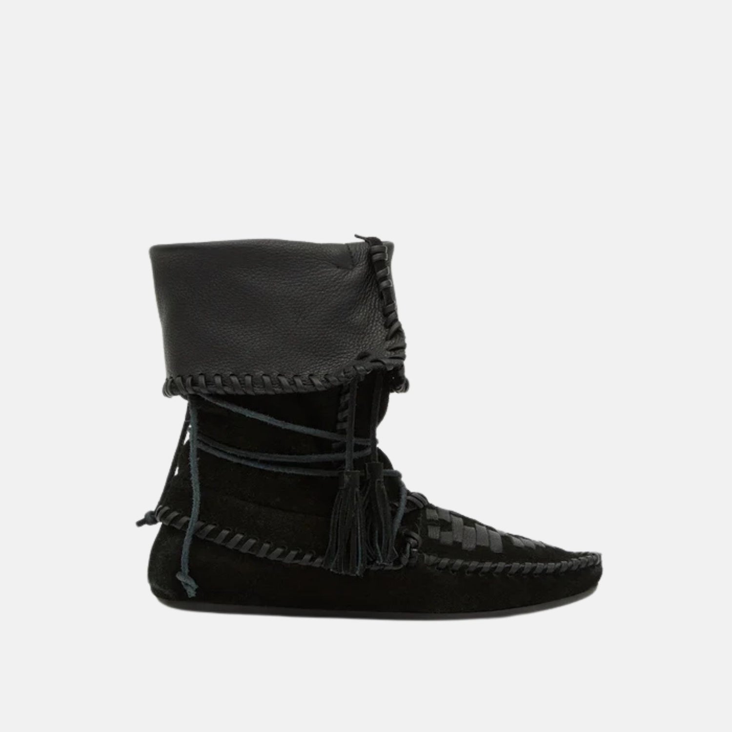 Isabel Marant Winki Boots In Braided And Suede Leather, Black, Side