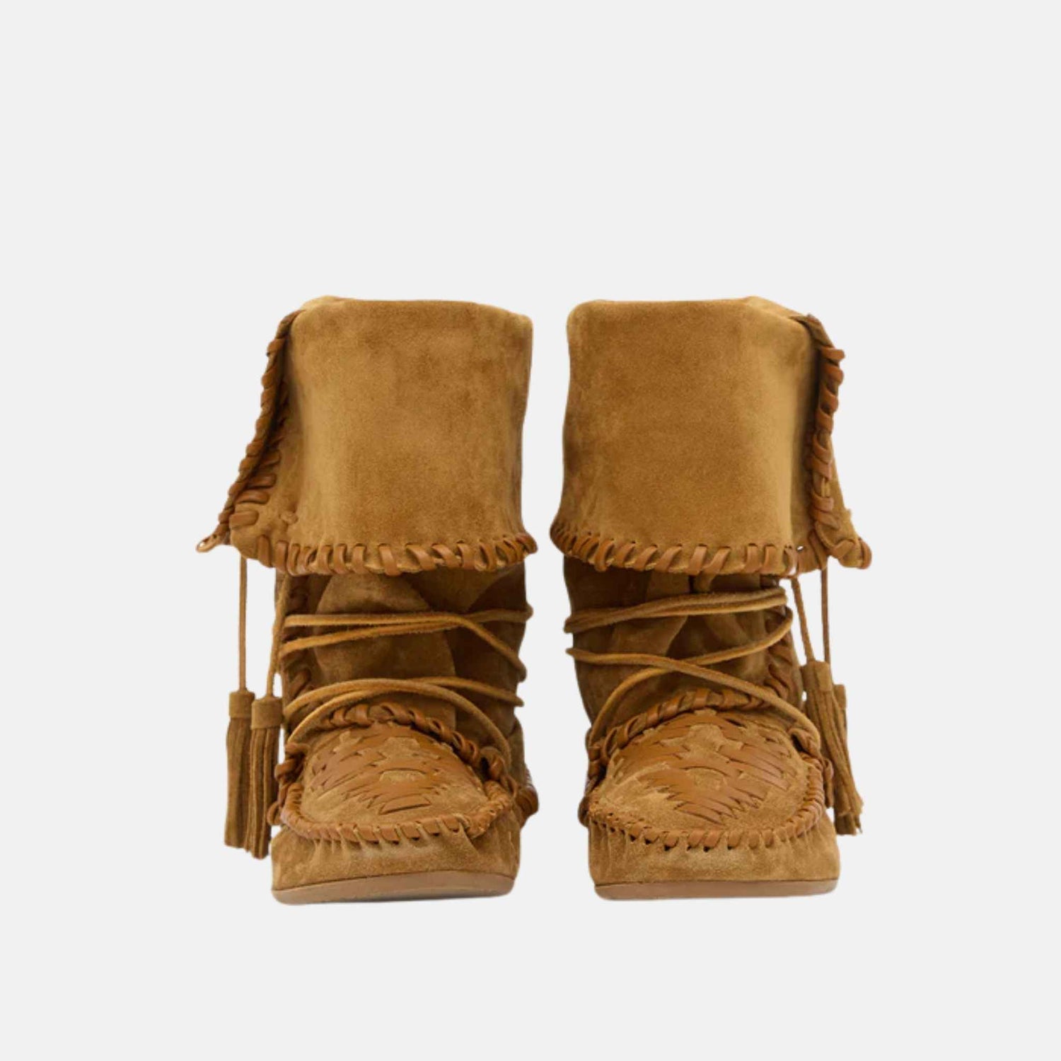 Isabel Marant Winki Boots In Braided And Suede Leather, Cognac, Close
