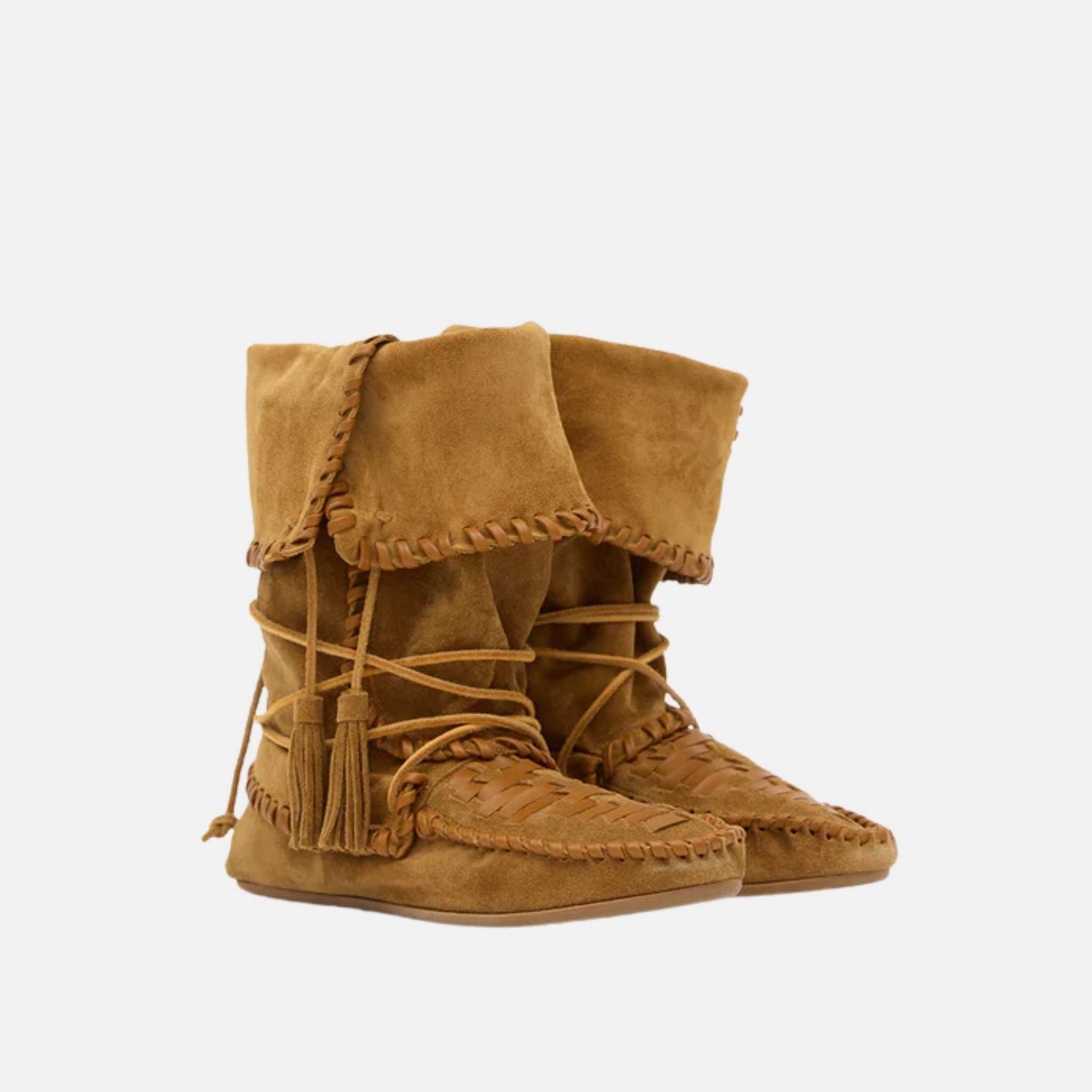 Isabel Marant Winki Boots In Braided And Suede Leather, Cognac, Front