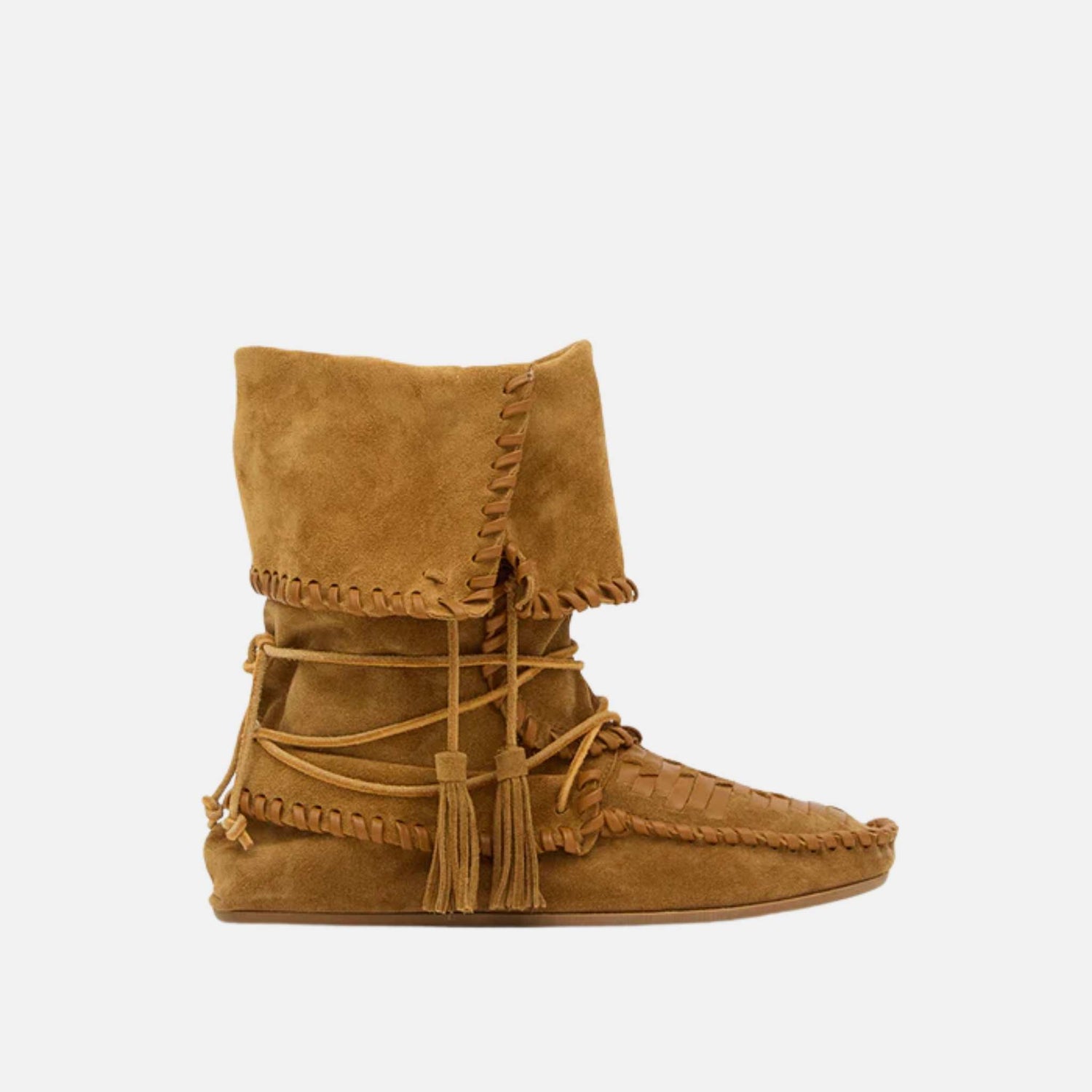 Isabel Marant Winki Boots In Braided And Suede Leather, Cognac, Side