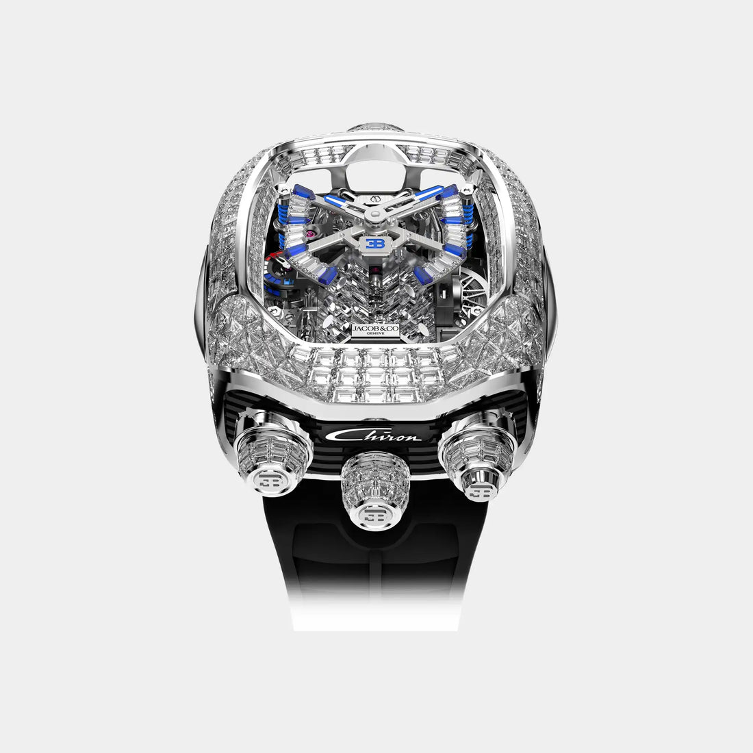 Jacob & Co. Bugatti Chiron Tourbillon Baguette White Gold, Front